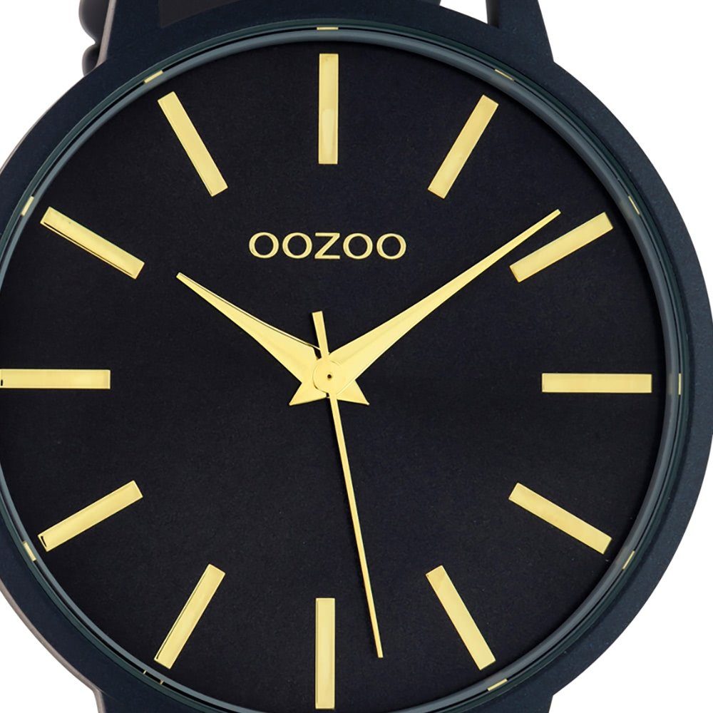Damenuhr OOZOO (ca. dunkelblau Armbanduhr 42mm) groß Fashion-Style Analog, Oozoo Lederarmband, rund, Quarzuhr Damen