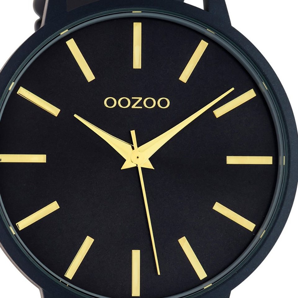 OOZOO Quarzuhr Oozoo Damen Armbanduhr dunkelblau Analog, Damenuhr rund,  groß (ca. 42mm) Lederarmband, Fashion-Style