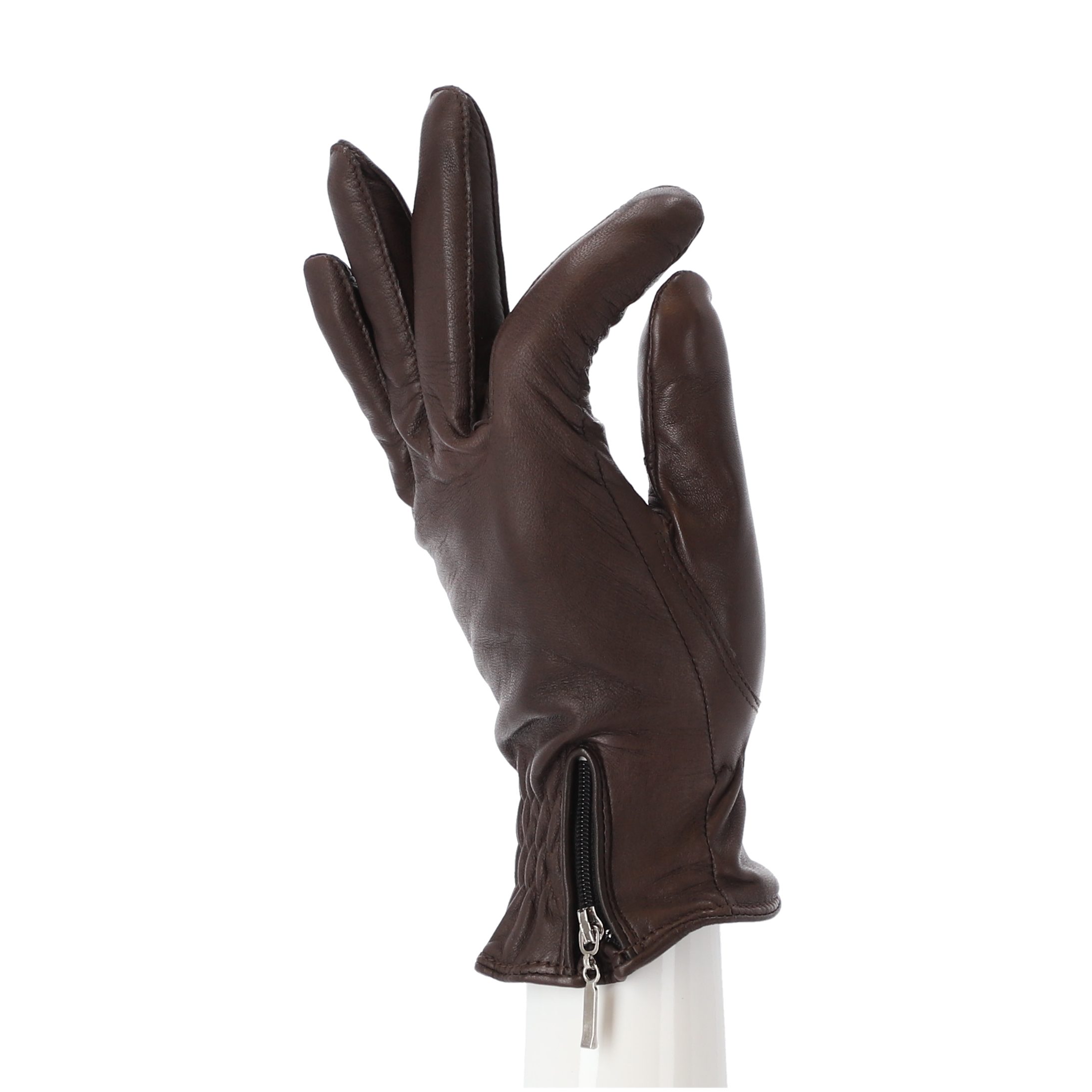 halsüberkopf Accessoires Lederhandschuhe Damenhandschuhe Leder mit Reißverschluss braun