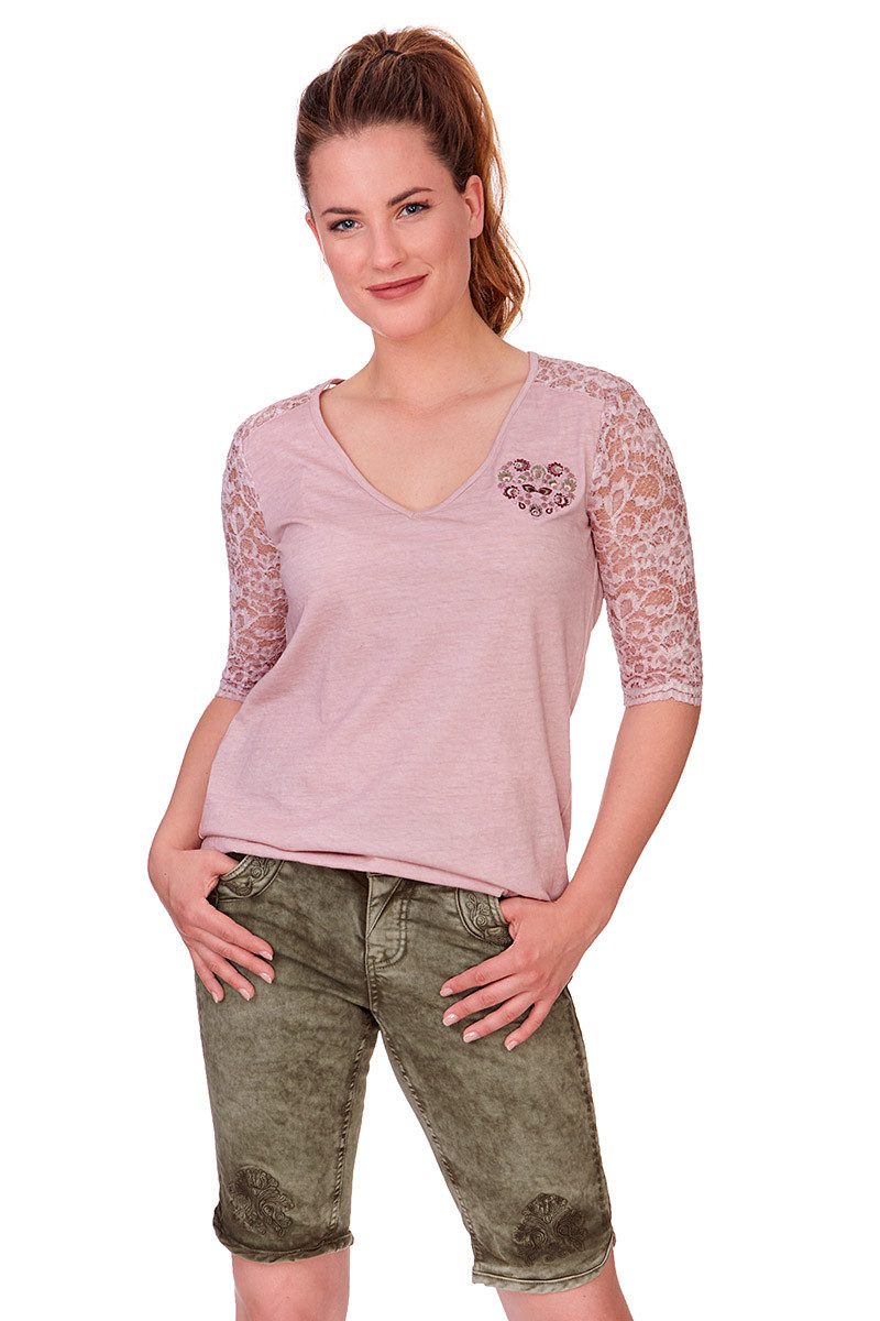Trachtenshirt Blusenshirt - KLARA - powdered petrol, rosa