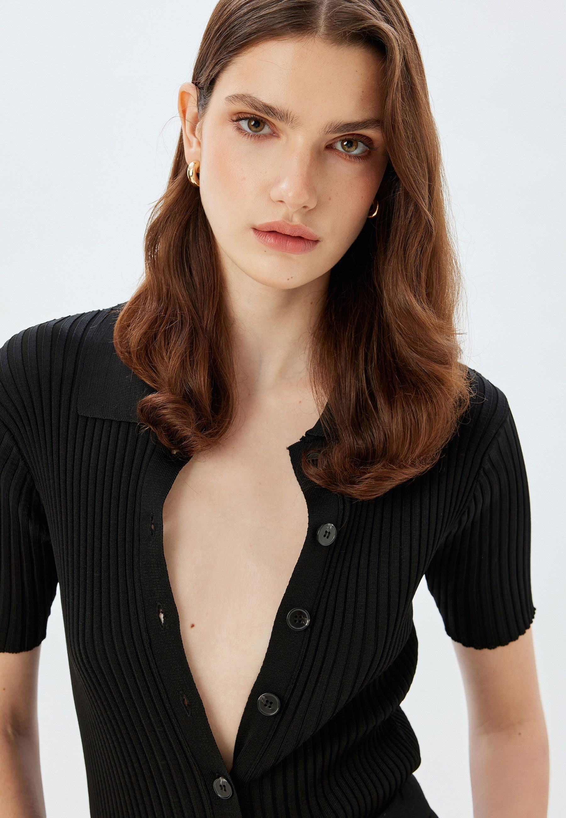 Koton Kurzarmpullover Polokragen Mit Knöpfen