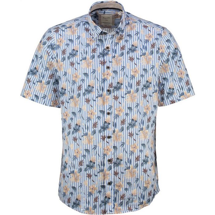 Haupt Kurzarmhemd HAUPT Muster-Hemd blau kariert Regular Fit Kurzarm