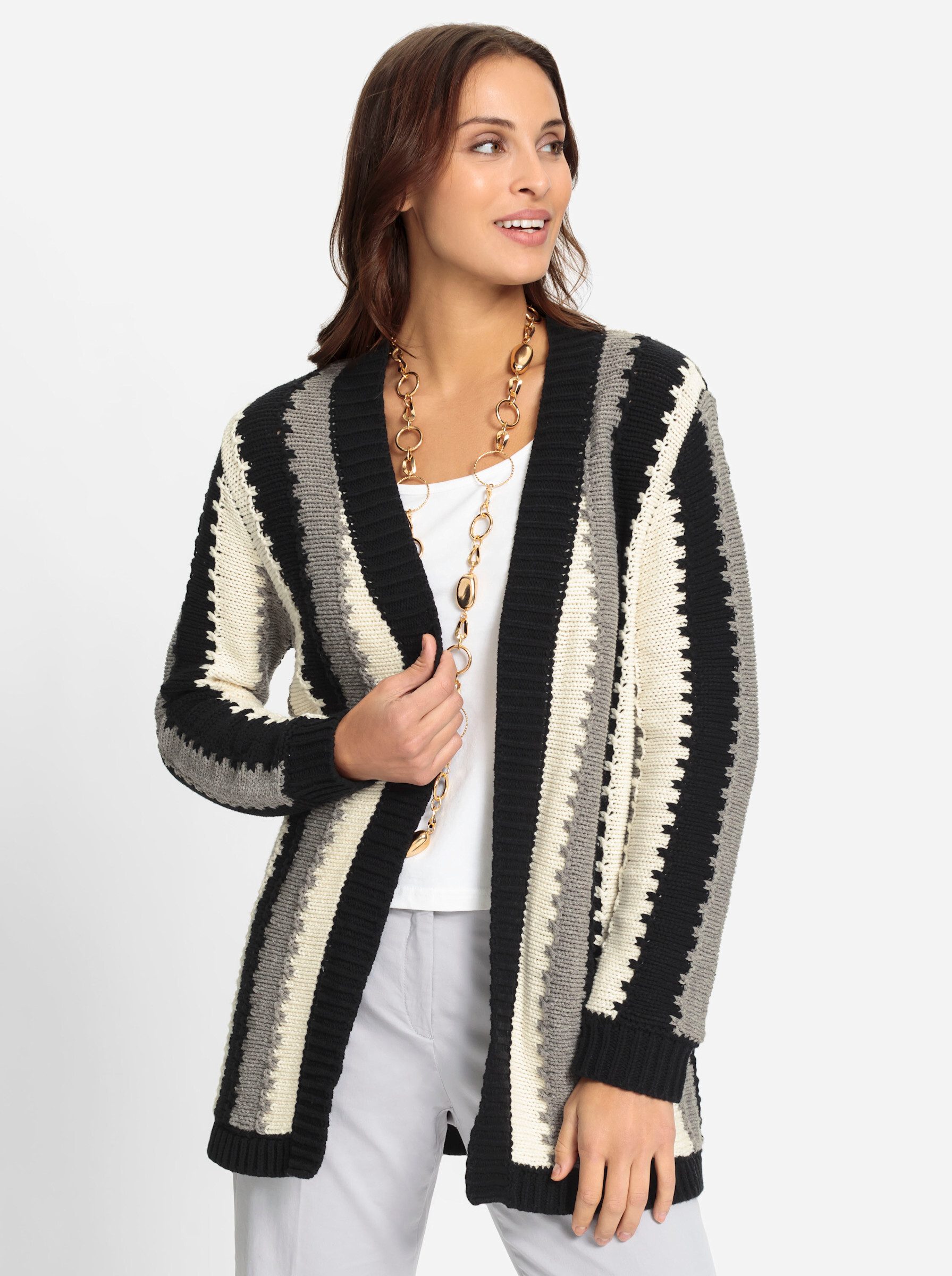 Strickjacke Long-Strickjacke Langarm Jersey, Grobstrick