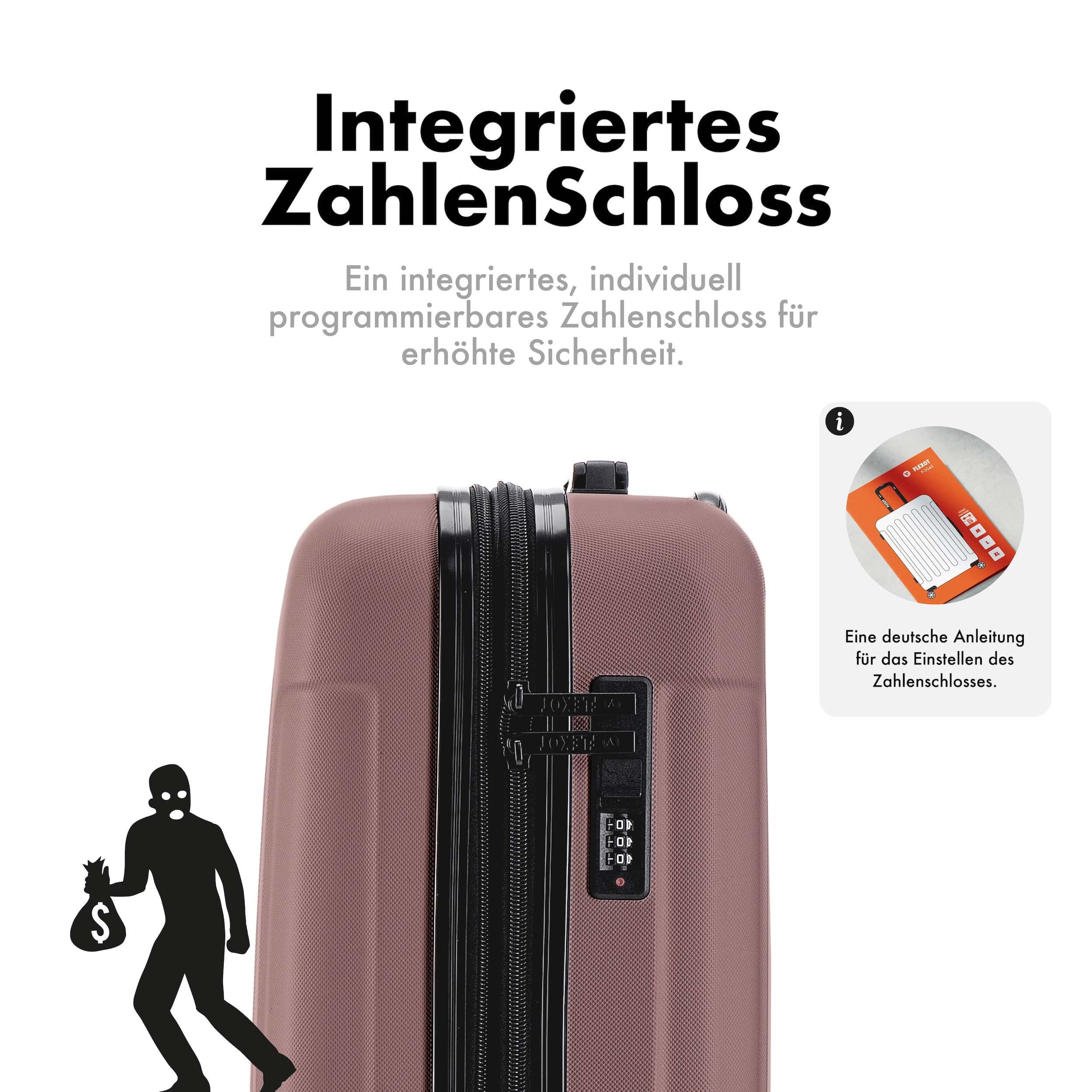 Flexot Hartschalen-Trolley F-3045 (Gr. M, L, XL) – Kofferset – ABS-Hartschale, 4 Rollen, Robuster und moderner Koffer mit vier 360° Rollen und Zahlenschloss – Bild 5 von 5