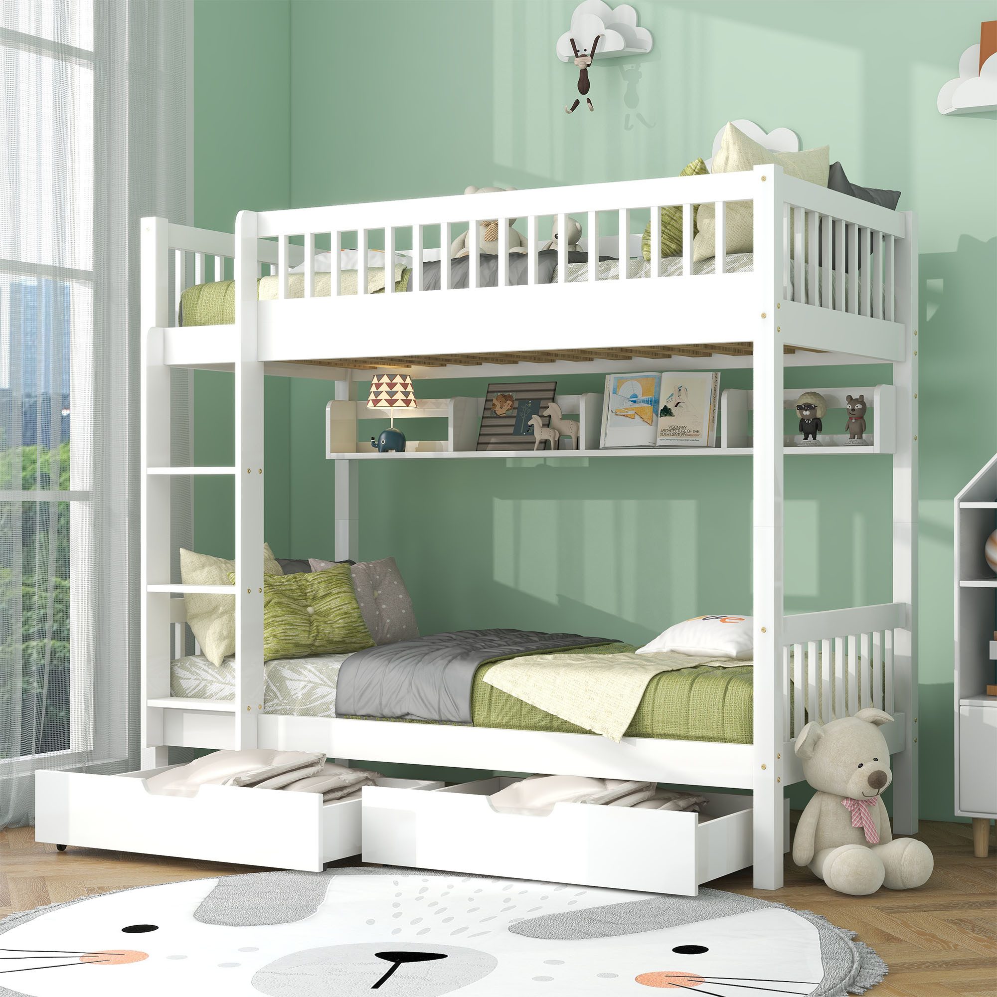 Flieks Etagenbett, Umwandelbares Kinderbett mit Leiter und 2 Schubladen 90x günstig online kaufen