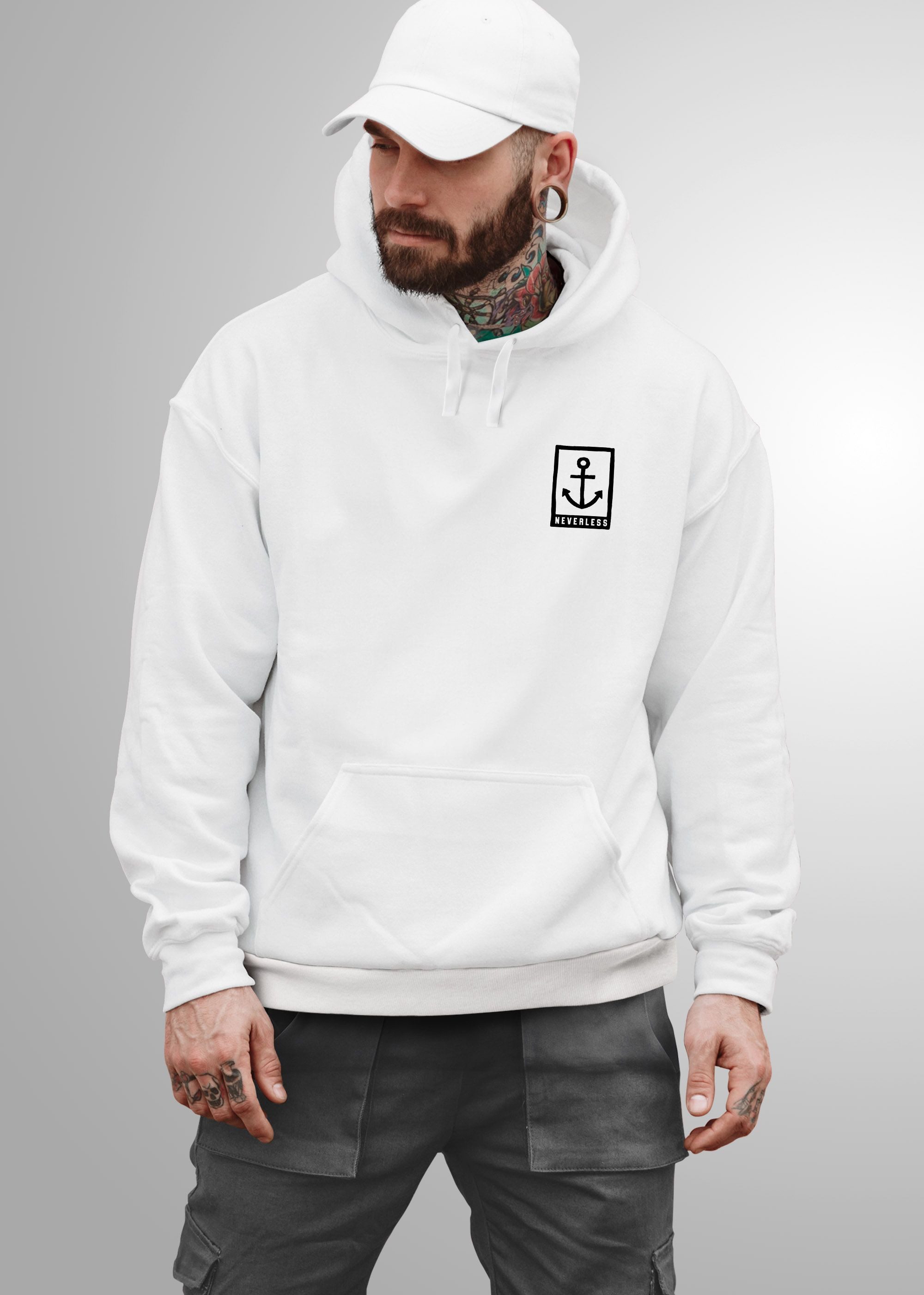 Neverless Hoodie Hoodie Herren Anker Logo Maritim Print Aufdruck Motiv