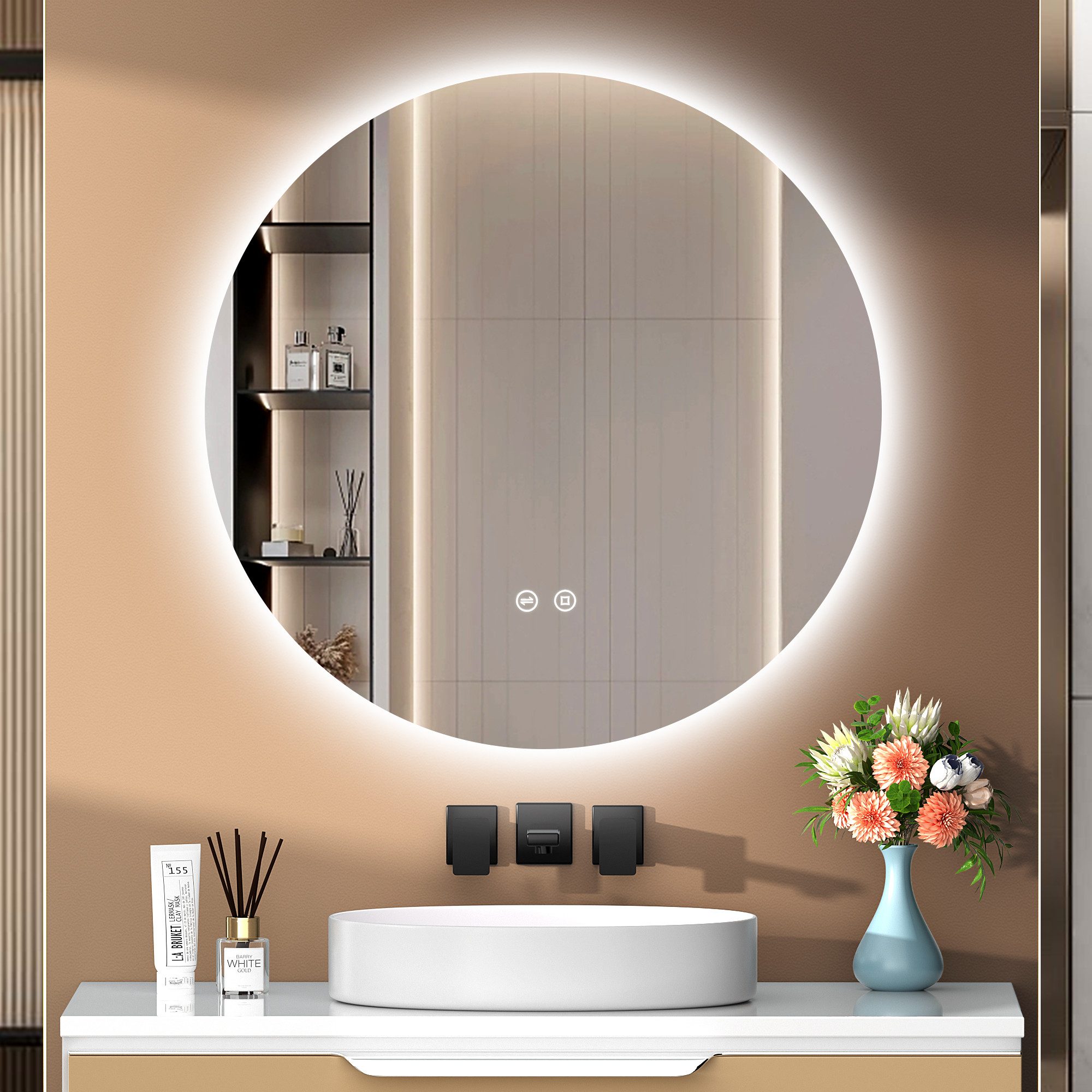 PESENXAN Badspiegel mit Beleuchtung, Runder LED-Badezimmerspiegel günstig online kaufen