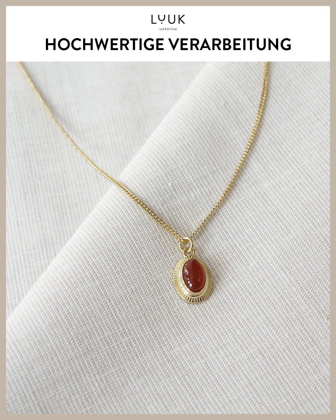 LUUK LIFESTYLE Silberkette roter Onyx, schlichter Onyx Stein Anhänger und 925 Silberkette im Boho Design