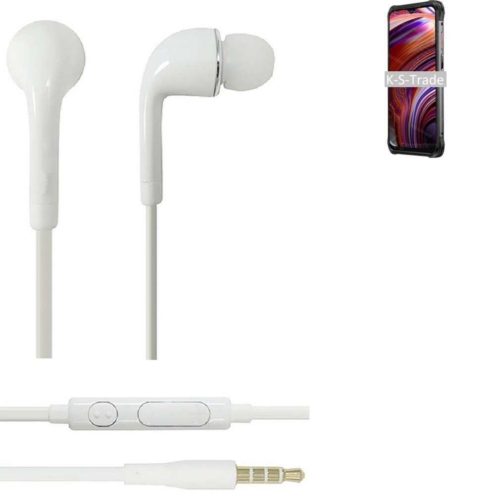 K-S-Trade für Ulefone 14 In-Ear-Kopfhörer Power Mikrofon (Kopfhörer weiß mit Headset u Armor Lautstärkeregler 3,5mm)