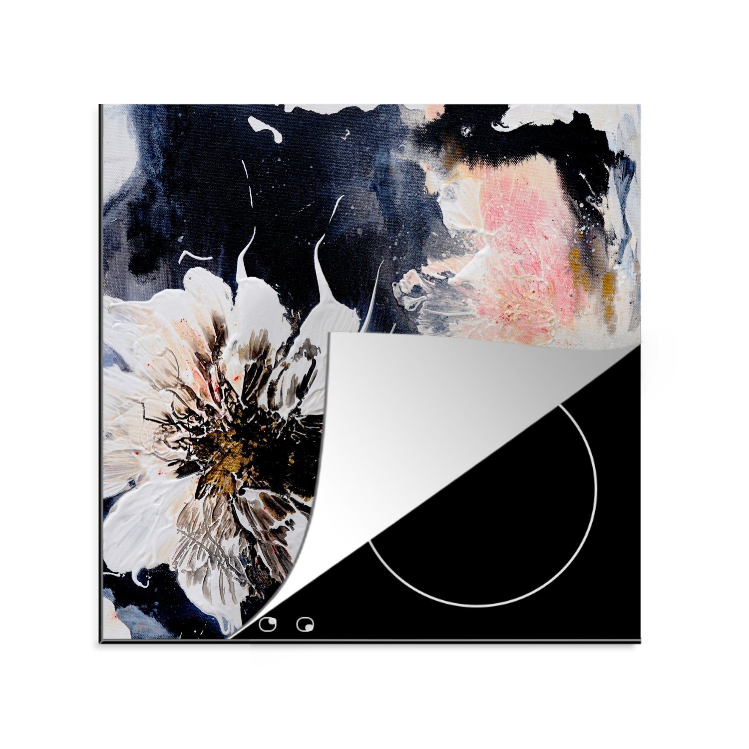 MuchoWow Herdblende-/Abdeckplatte Blumen - Kunst - Abstrakt - Malerei, Vinyl, (1 tlg), 78x78 cm, Ceranfeldabdeckung, Arbeitsplatte für küche
