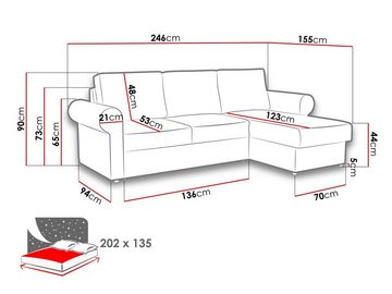 MIRJAN24 Ecksofa Monaco Cord, mit Schlaffunktion und Bettkasten, Rückenlehne in Form beweglicher Kissen, Freistehendes Sofa