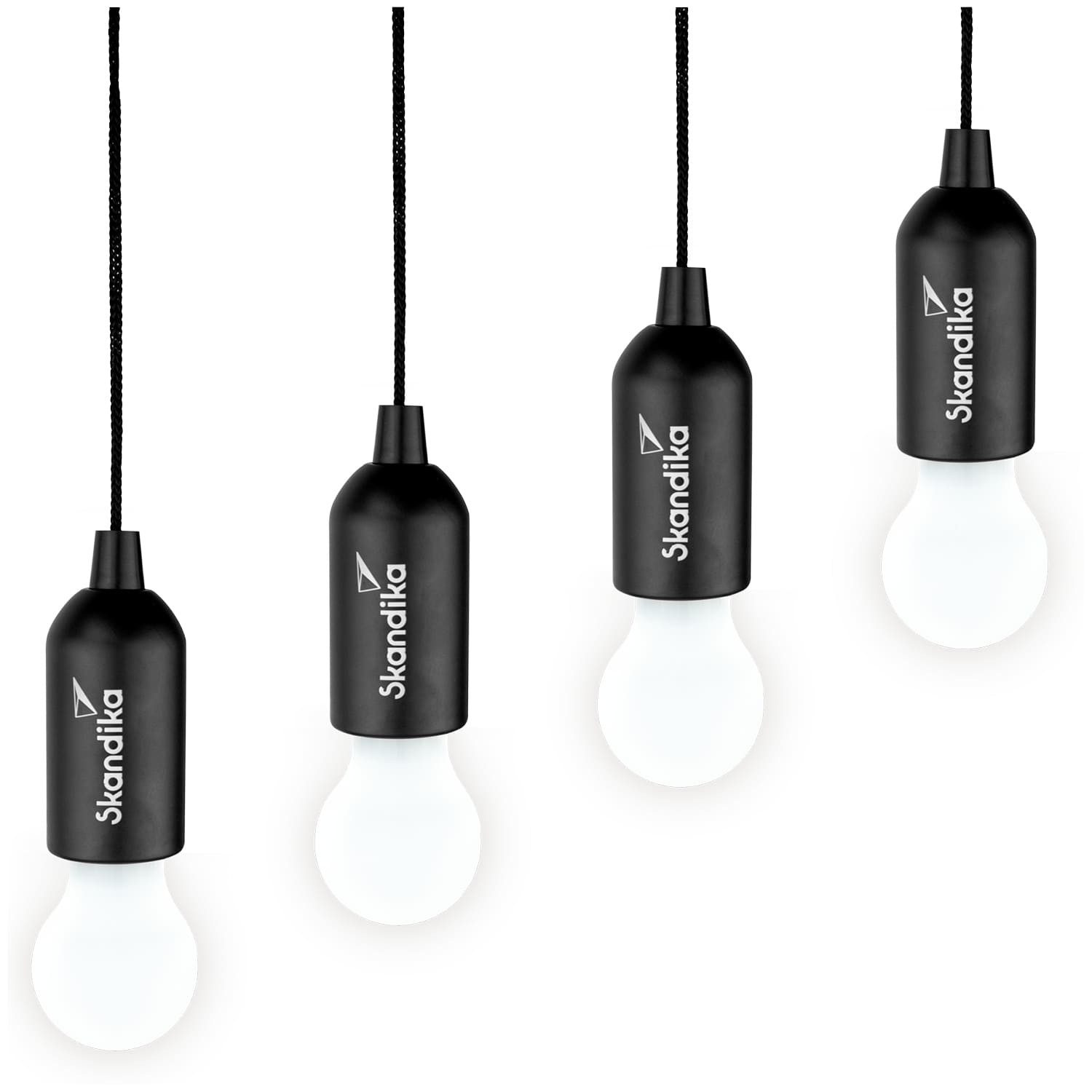 Skandika LED Gartenleuchte Campinglampe Narvik 4er-Set, hängend, tragbare Zeltlampe, Pull Light, batteriebetriebene Glühbirne mit Zugschalter, Outdoor, Keller, Garage