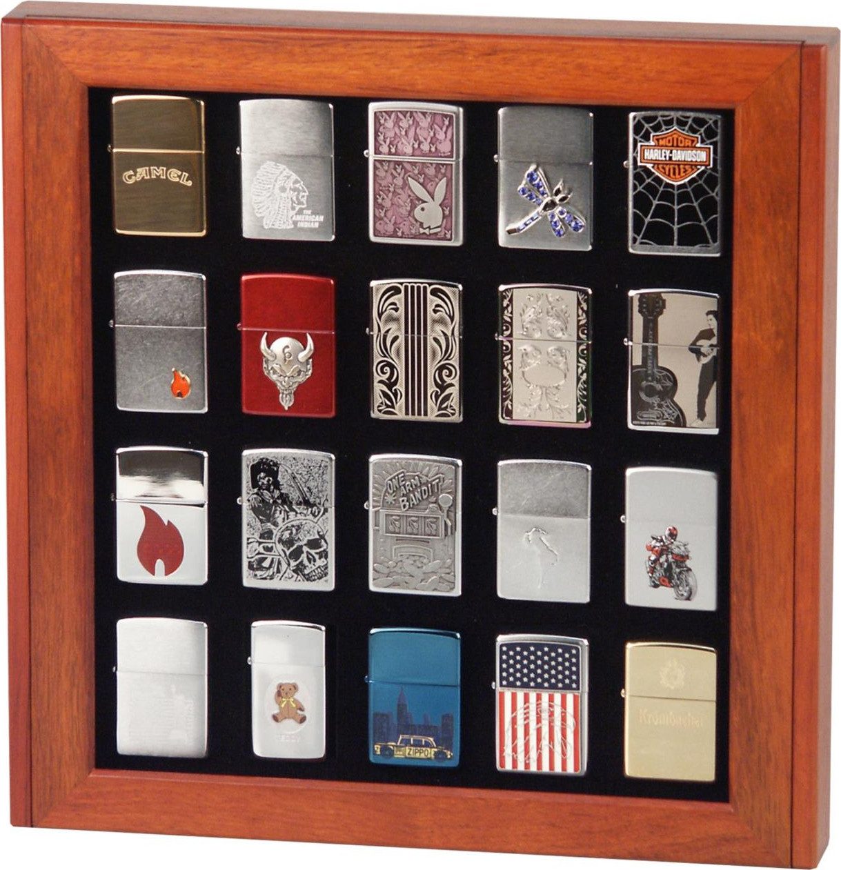 meytrade Hängevitrine Sammlervitrine für 20 (Zippo) Feuerzeuge aus Holz mit Glasdeckel aus Holz in 3 Ausführungen für Zippo Sammler