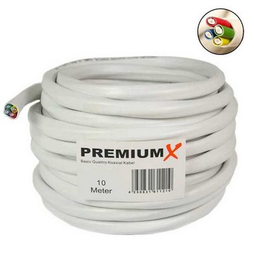 PremiumX 10m Basic Quattro Quad Koaxial SAT Kabel 90dB Weiß 8x F-Stecker SAT-Kabel