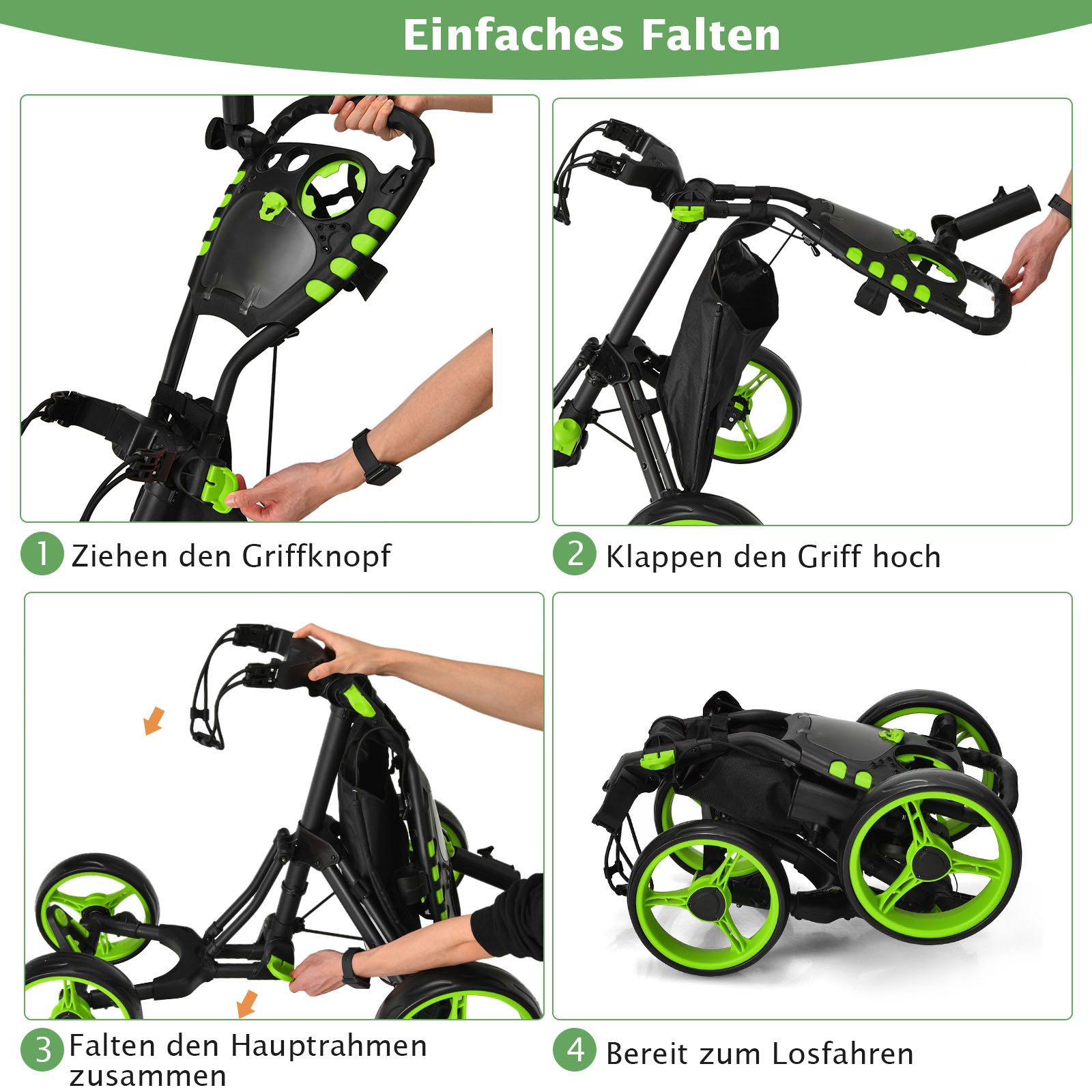 COSTWAY Golftrolley, 4 Rad Golfwagen klappbar aus Aluminum