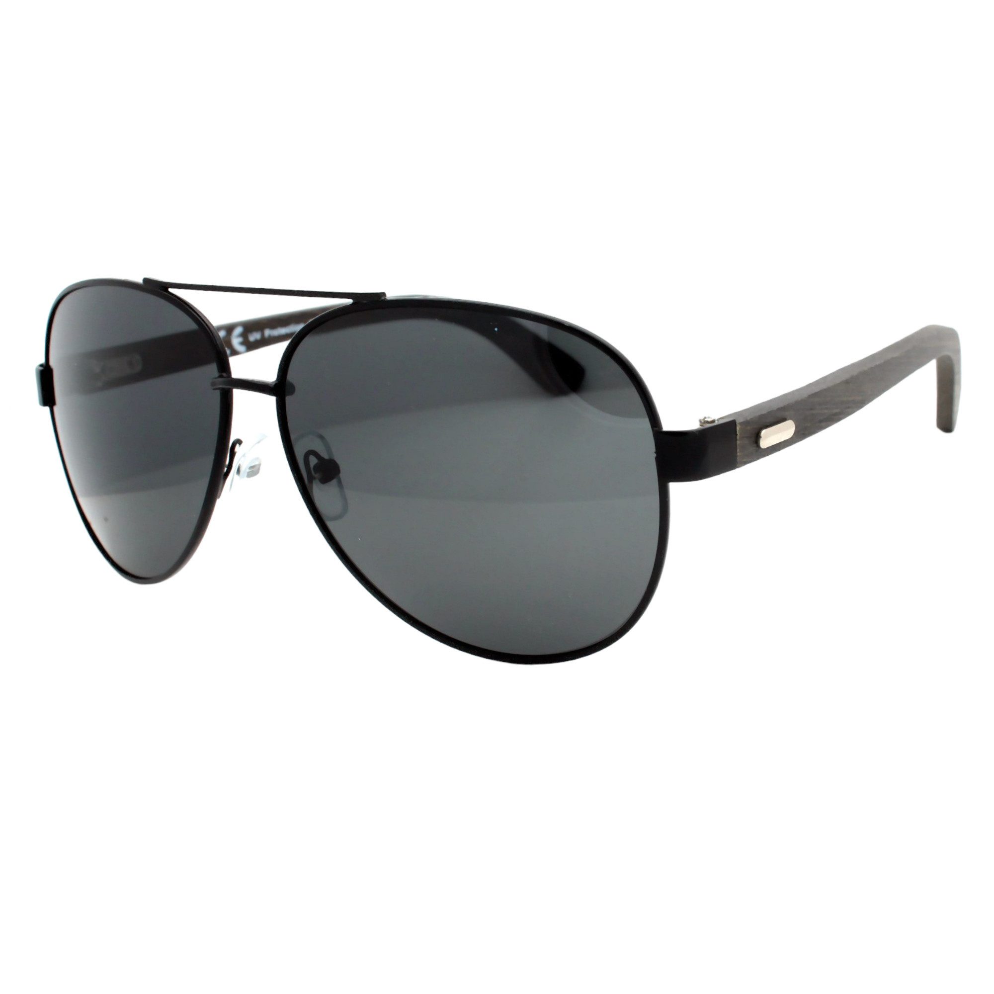 LUXXADA Sonnenbrille (Pilotenbrille Polarisiert Gläser Schwarz oder Braun Getönt mit Hardcase) Fliegerbrille mit Bambus Holz Bügeln