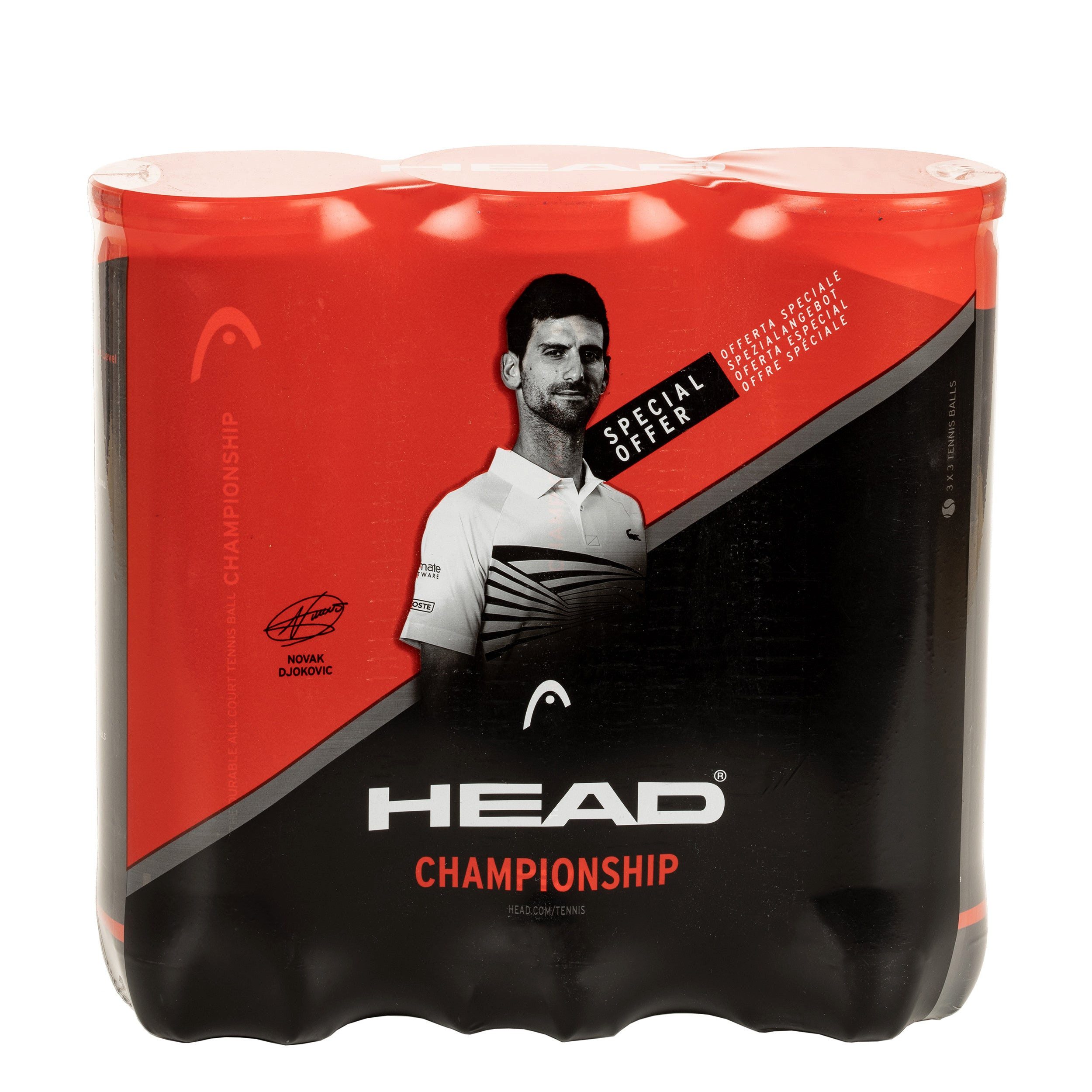 Head Tennisball 3x Championship Novak - 9 Tennisbälle - Innendruckball - (3er Dose)