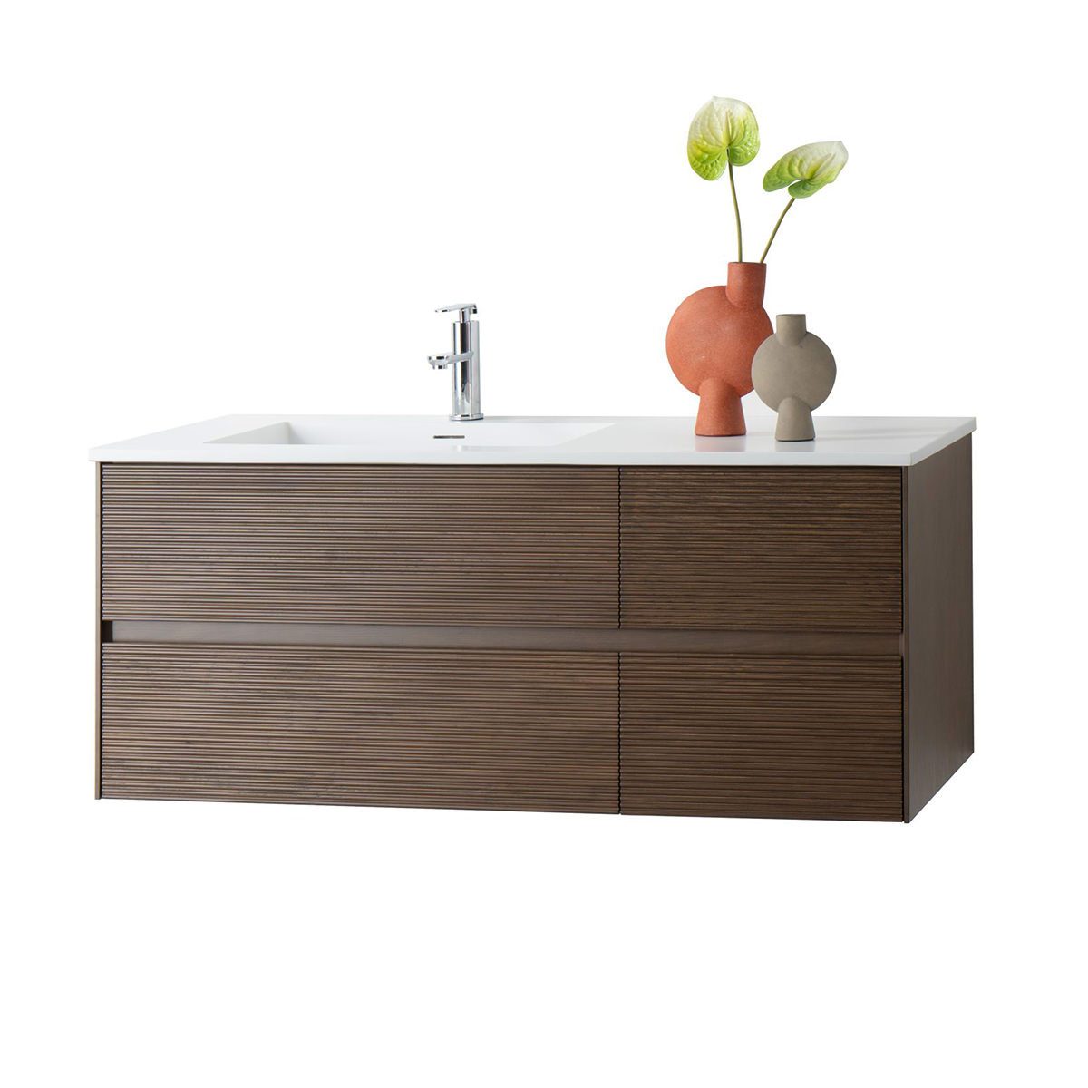 Belvit Waschbecken BV-WB3354-1 (einzel, 1-St), Waschtisch mit Ablagefläche 120 cm mattweiß Becken links mit