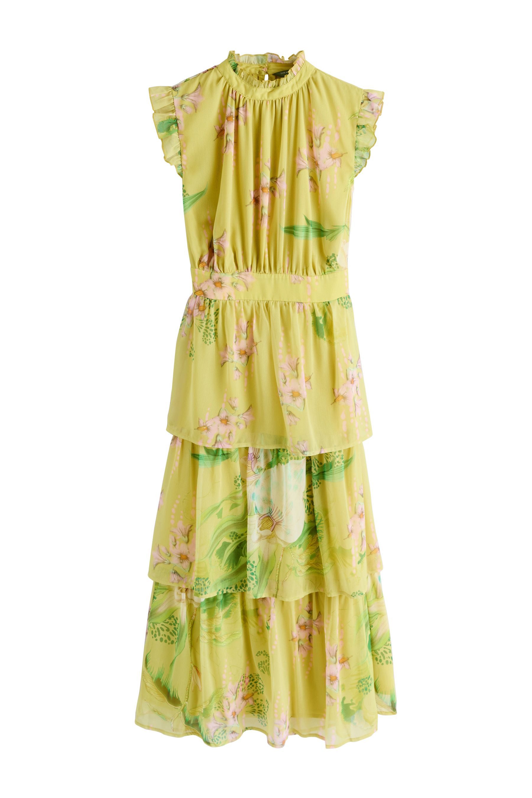 Next Midikleid Hochgeschlossenes, gestufes Maxikleid mit Print (1-tlg)
