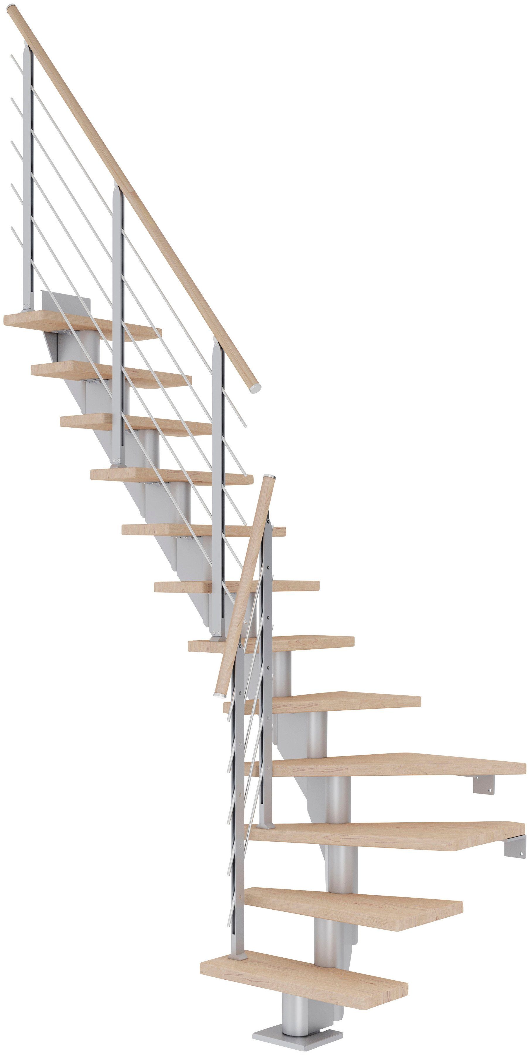Dolle Mittelholmtreppe Frankfurt, für Geschosshöhen bis 301 cm, Stufen offen, Eiche weiß/Metall