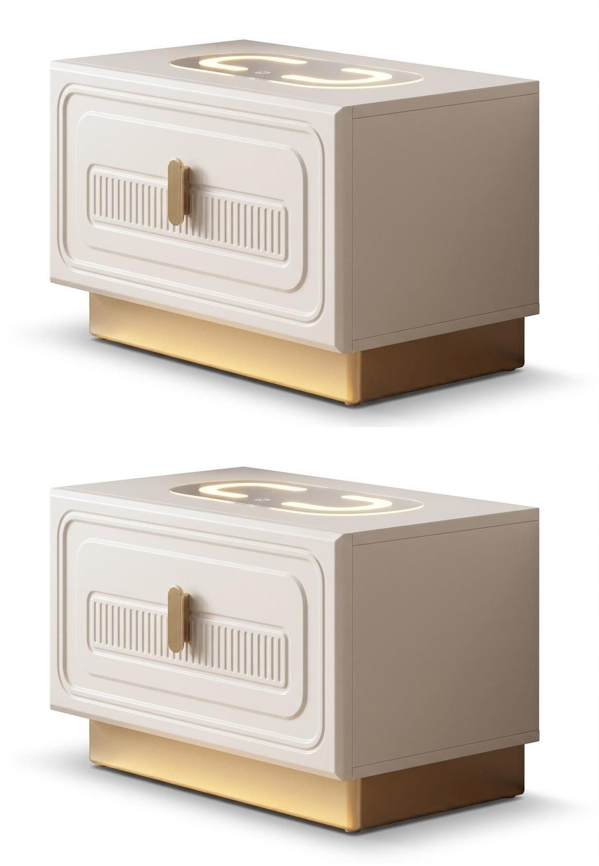Xlmoebel Nachtkonsole Beige-goldene Nachttische im modernen Design aus Holz und Metall (2er-Set, 2x Nachttische), Made in Europa
