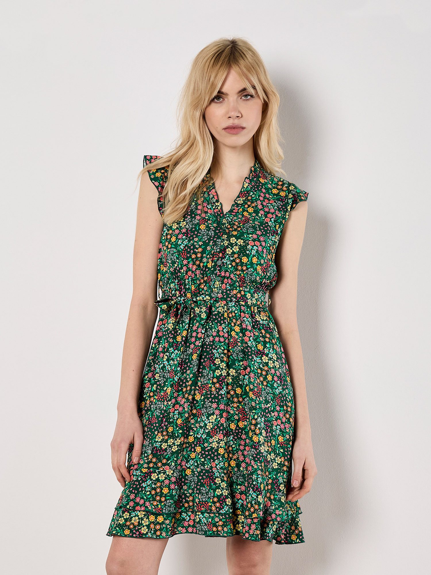 Apricot Druckkleid Ditsy Spritz Ruffle V günstig online kaufen