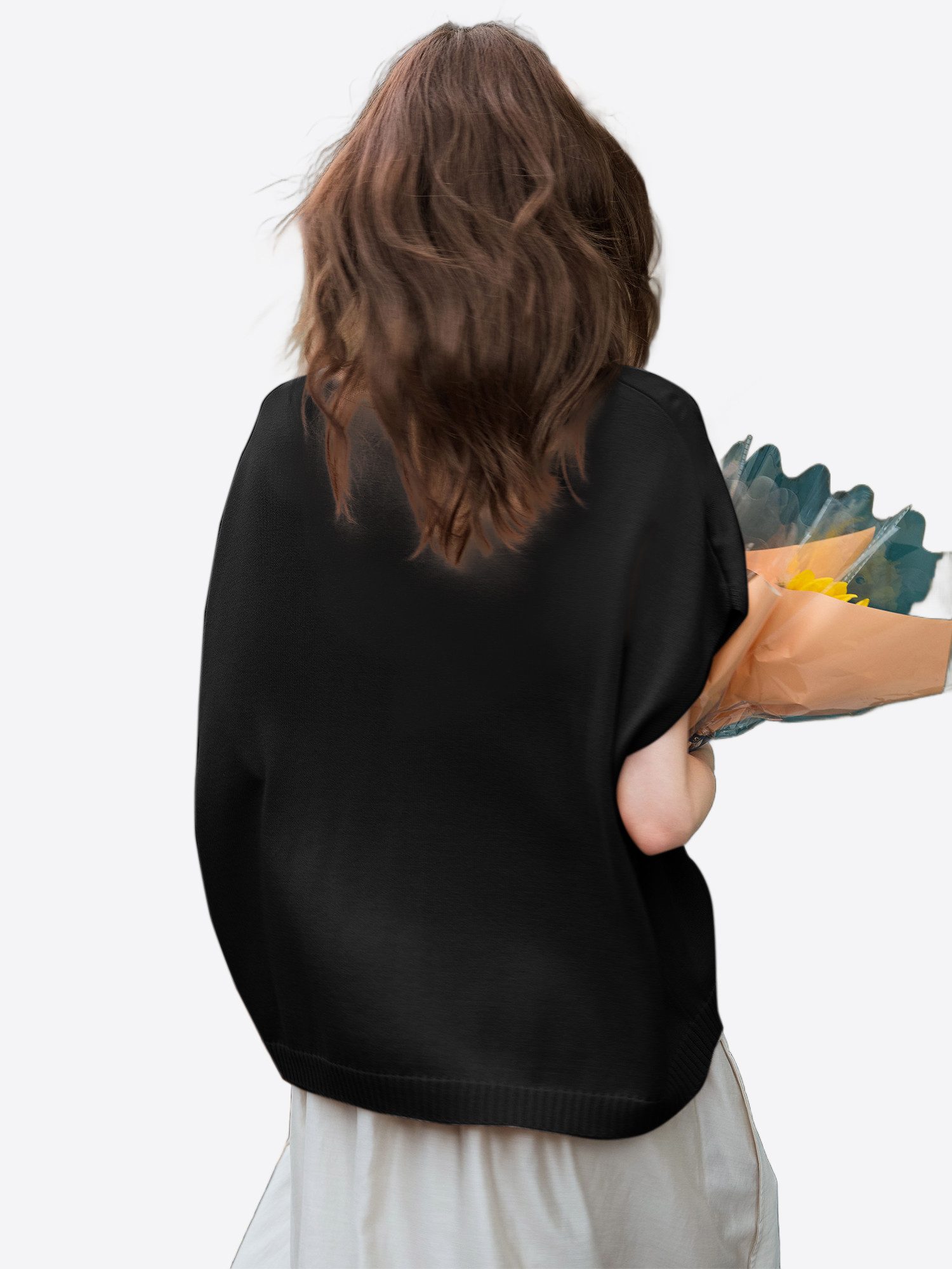 Imily Bela Cardigan Damen Kurzarm mit V-Ausschnitt Knopfleiste Loose Stricken (Packung, 1-tlg., 1per-Pack) Fledermausärmel gehäkelt in Unifarbe