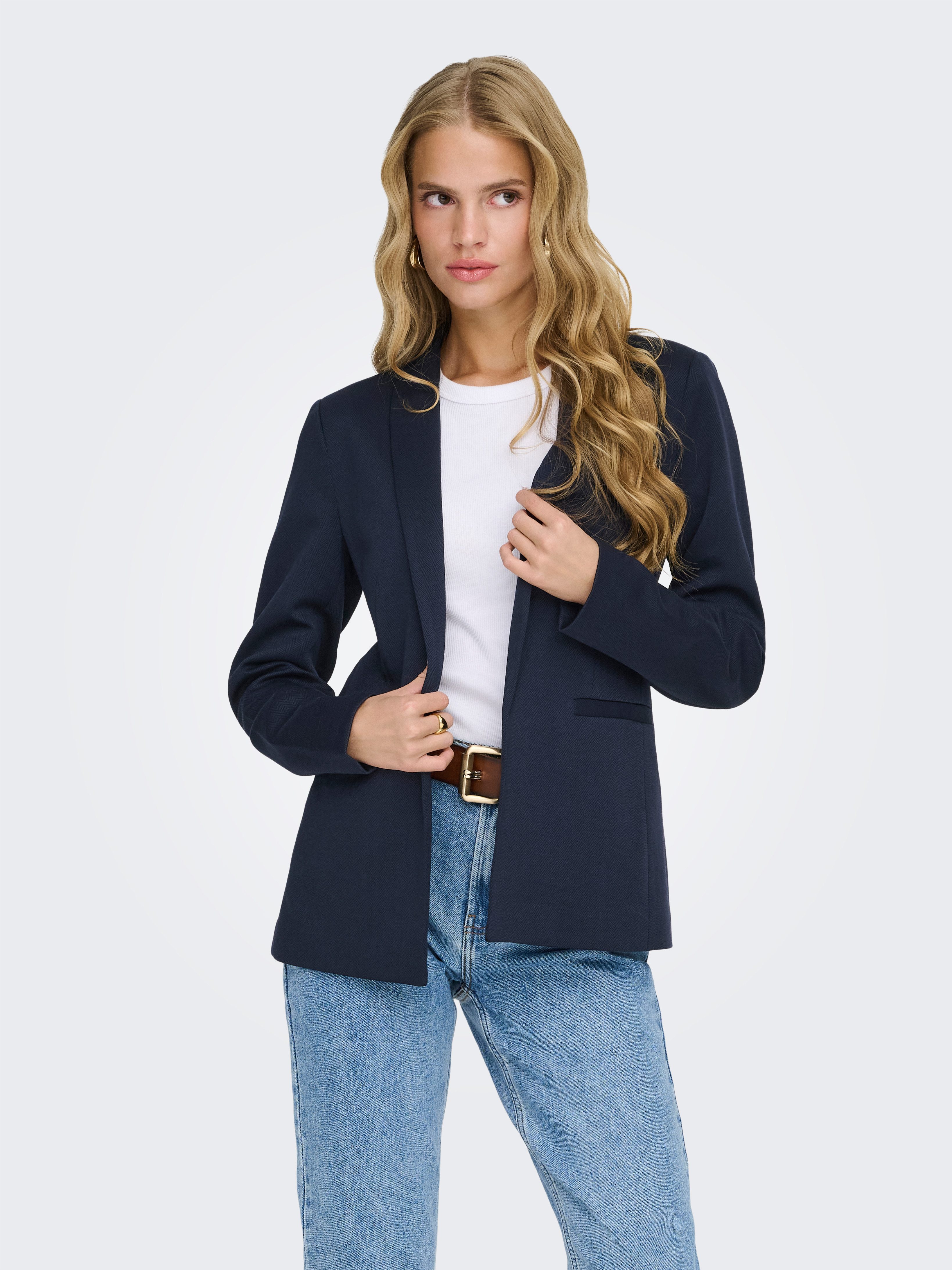 ONLY Longblazer ONLESKA-ADDY LIFE L/S HB BLAZER CC TLR mit Reverskragen, verschlusslose Form, Fischgratmuster