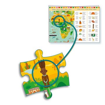 DJECO Puzzle Wimmelpuzzle: Weltreise + Booklet - 200 Teile, Puzzleteile
