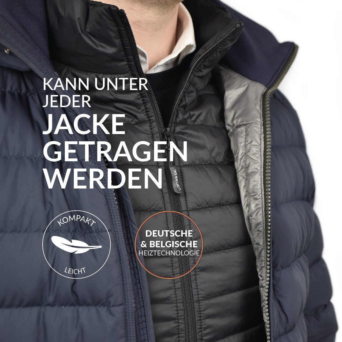 30seven Jagdweste beheizte Weste Regular Fit Herren - Khaki 5V Set inkl. 2 Powerbanks & Ladegeräte