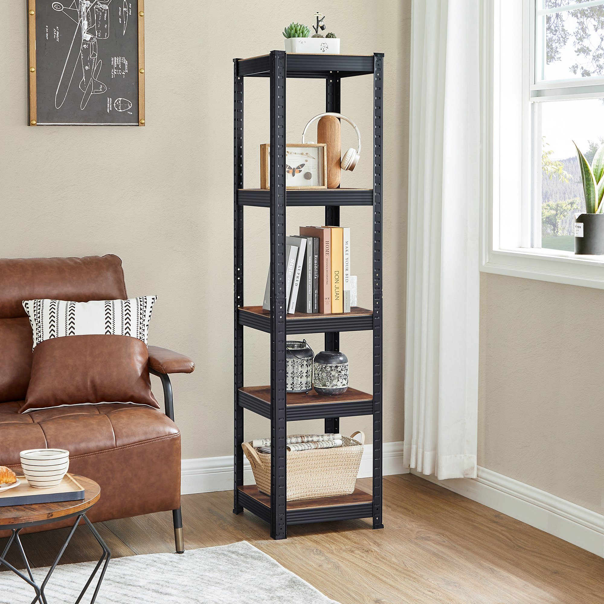 SONGMICS Standregal Küchenregal, 1-tlg., Lagerregal, 5 Ablagen, verstellbar, 37 x 37 x 150 cm
