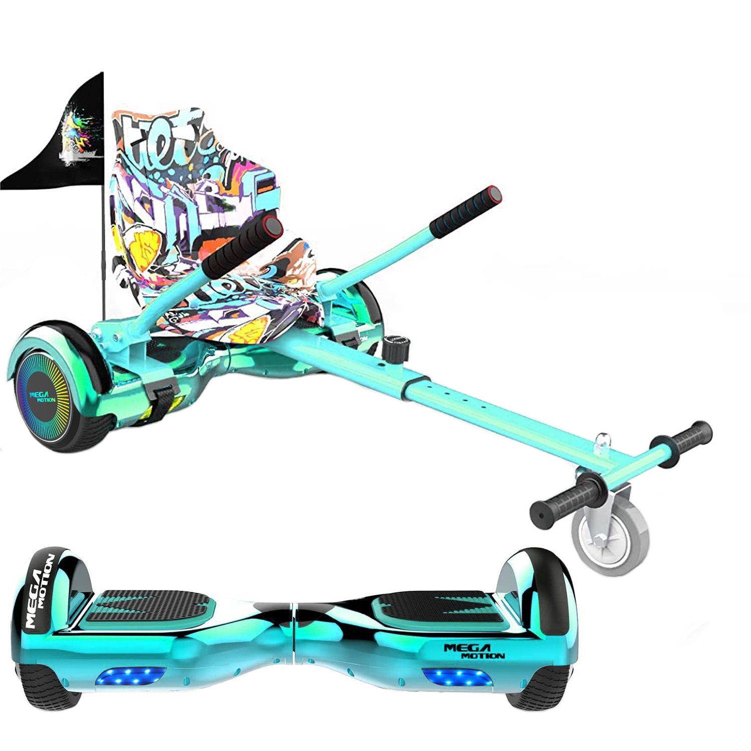 Mega Motion Balance Scooter Kart A03, 15,00 km/h, 6.5" Hoverboards mit Hoverkart Bluetooth Lautsprecher LED-Light