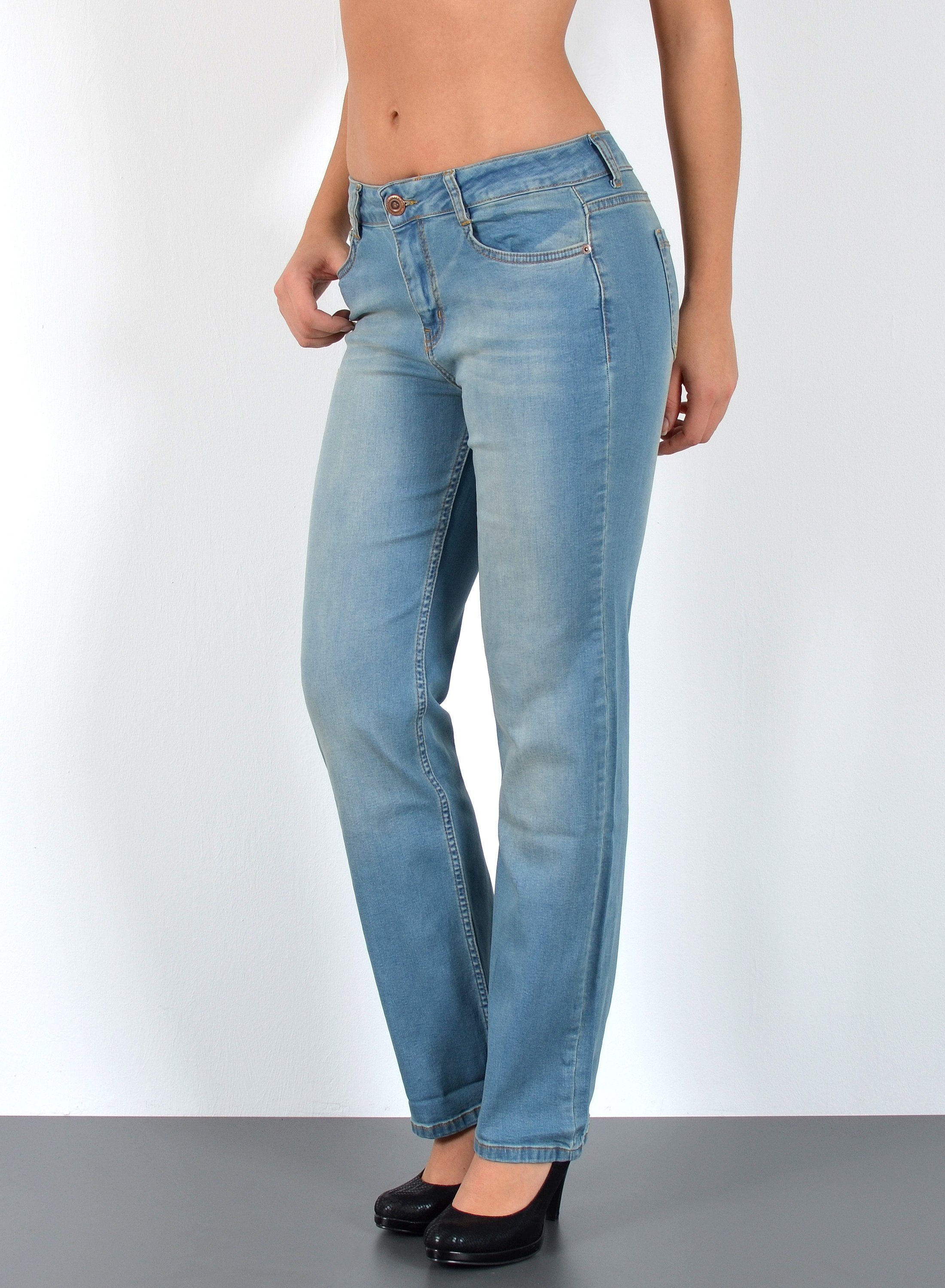 ESRA Straight-Jeans G300 Damen Straight Fit Jeans High Waist, bis Übergröße / Plussize Größe, Damen Taille Jeans Gerade Hohe Leibhöhe bis Große Größen, Damen Jeans Regular Fit, High Waist Gerade Schnitt Jeans Hoch Bund mit Stretch