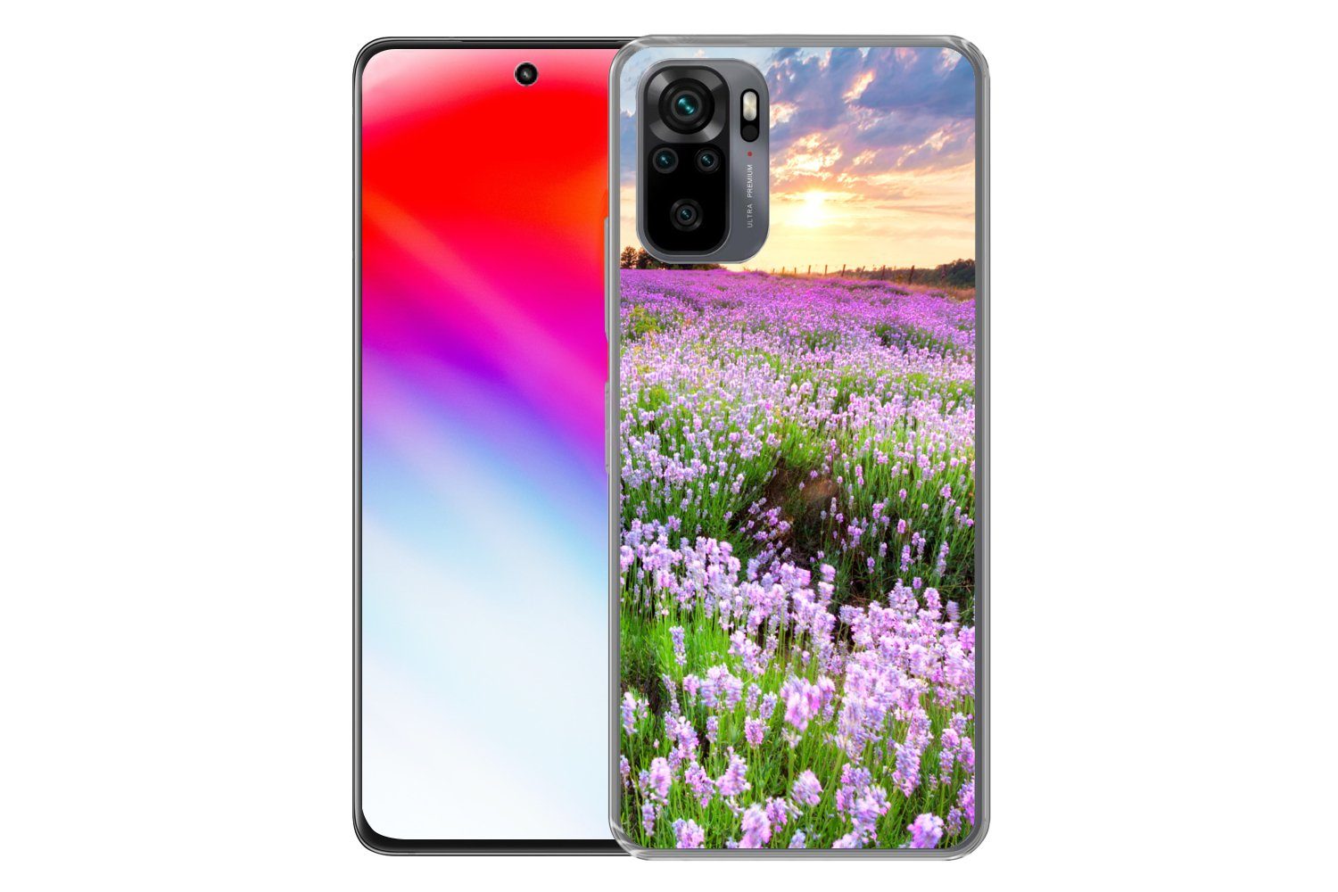 MuchoWow Handyhülle für Xiaomi Redmi Note 10S Blumen - Lavendel - Lila - Himmel - Sonnenun, Phone Case, Silikon, Schutzhülle Dünn