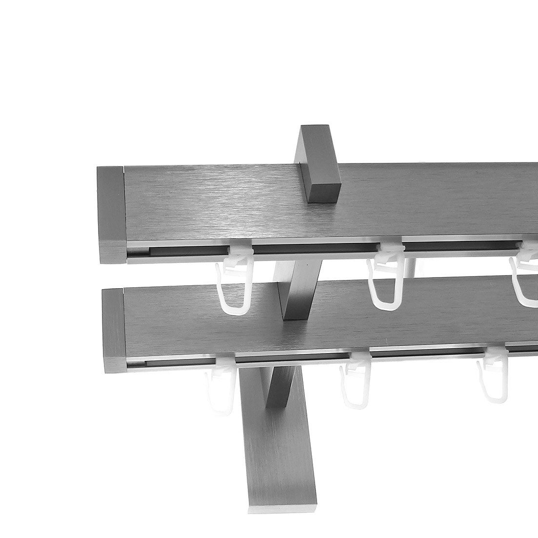 BASIT Gardinenstange eckig Innenlauf Edelstahloptik 30x14 mm mit Wandträgern 120 cm E90, Ø 30 mm, 2-läufig, verschraubt, Aluminium, H96 120 cm E90 Kappe