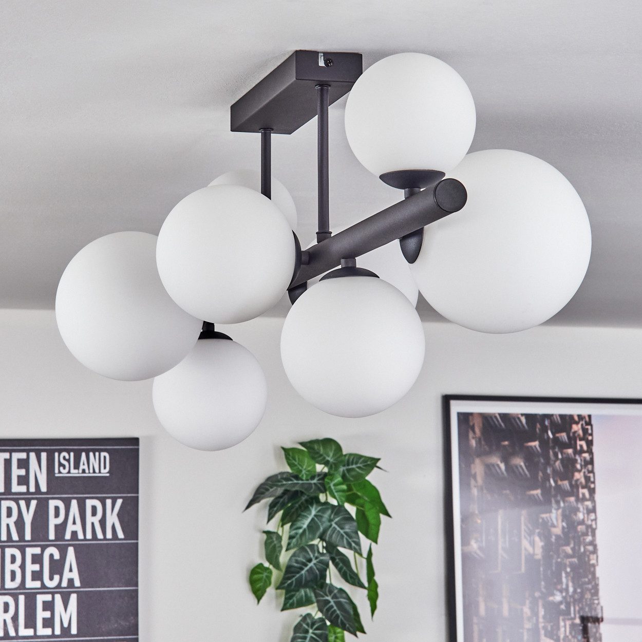 hofstein Deckenleuchte Deckenlampe aus Metall/Glas in Schwarz/Weiß, ohne Le günstig online kaufen