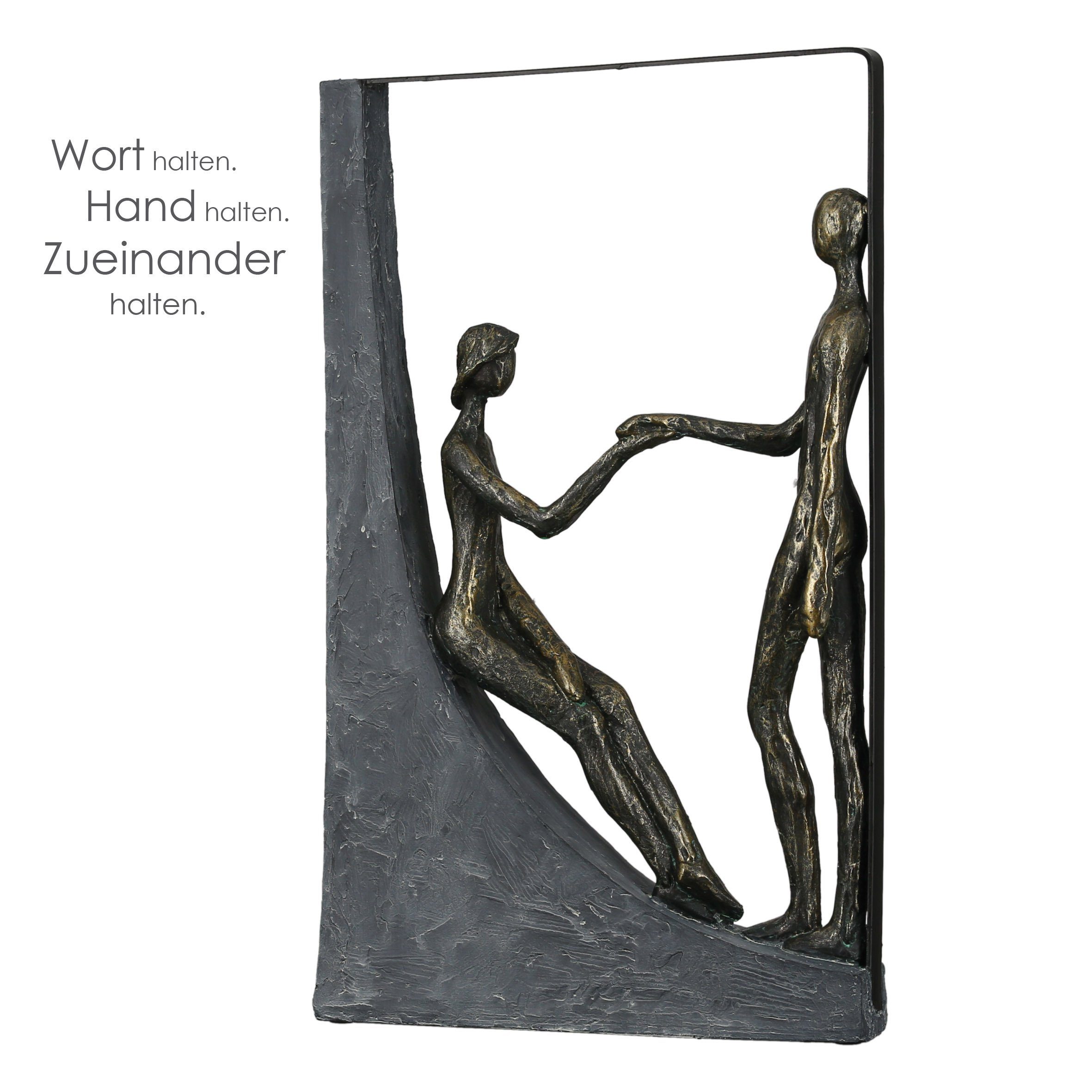 Casablanca by Gilde Dekofigur Skulptur Holding Hands, bronzefarben/grau (1  St), Dekoobjekt, Höhe 37 cm, Pärchen, mit Spruchanhänger, Wohnzimmer,  Produktart: Hochzeit, Liebe, Skulptur