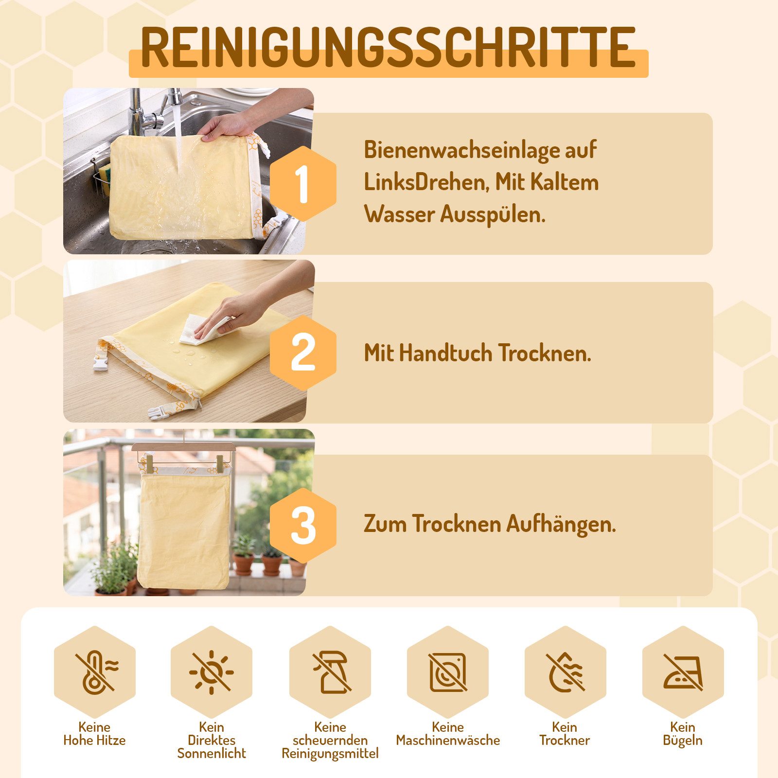 JOYOLEDER Brottasche Bienenwachs Brotbeutel 2 Stück, 43×34 cm Wiederverwendbar, (für Brot, Brotbeutel Aufbewahrung Frischhalten, mit Reißverschluss, zur Aufbewa – Bild 5 von 5