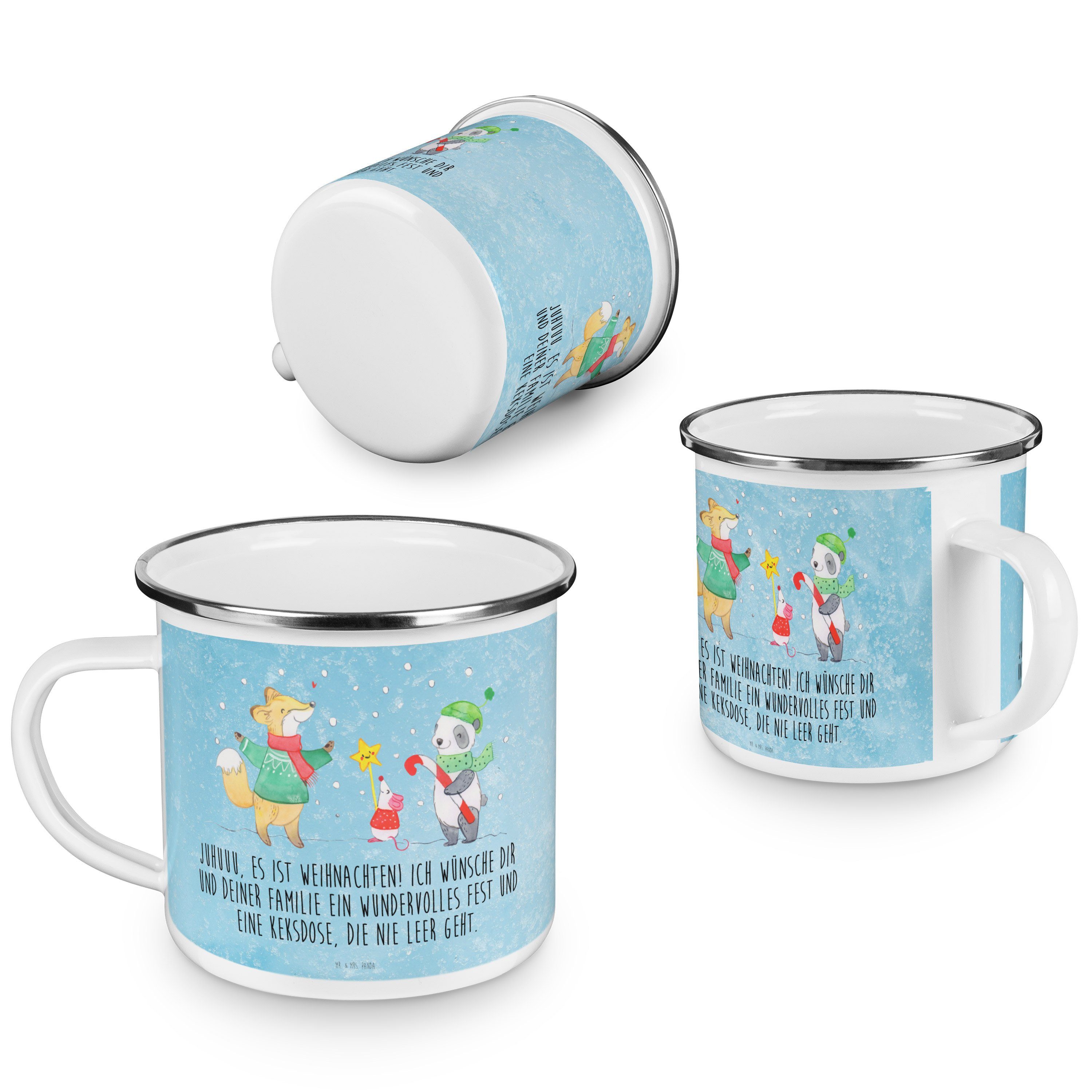 Mr. & Mrs. Weihnachtsdeko, - Panda - Becher Weihnachtsfreude Eisblau Geschenk, Winter Emaille Nikolau