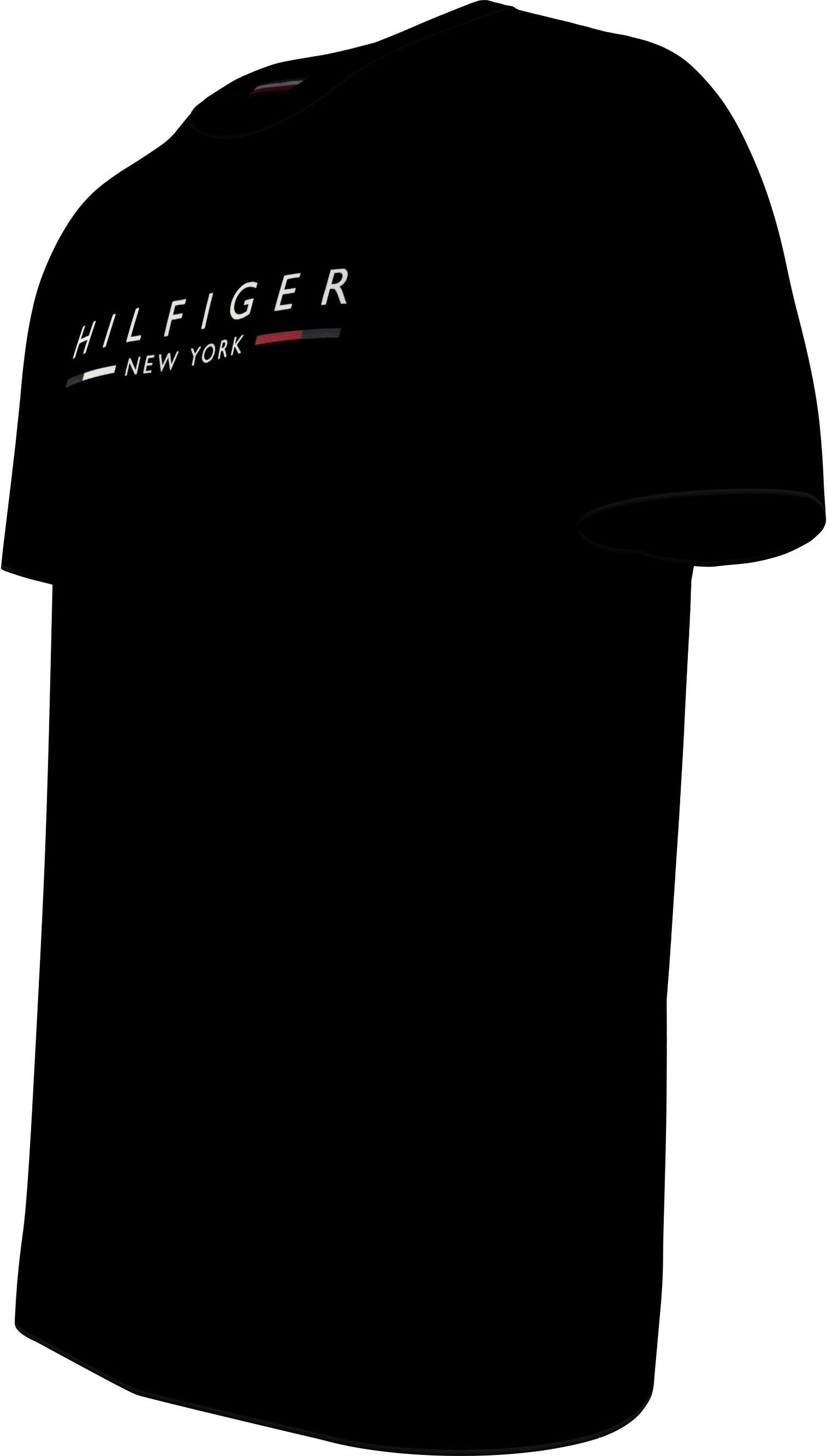 NEW der Logoschriftzug HILFIGER Tommy schwarz auf T-Shirt Brust TEE mit YORK Hilfiger