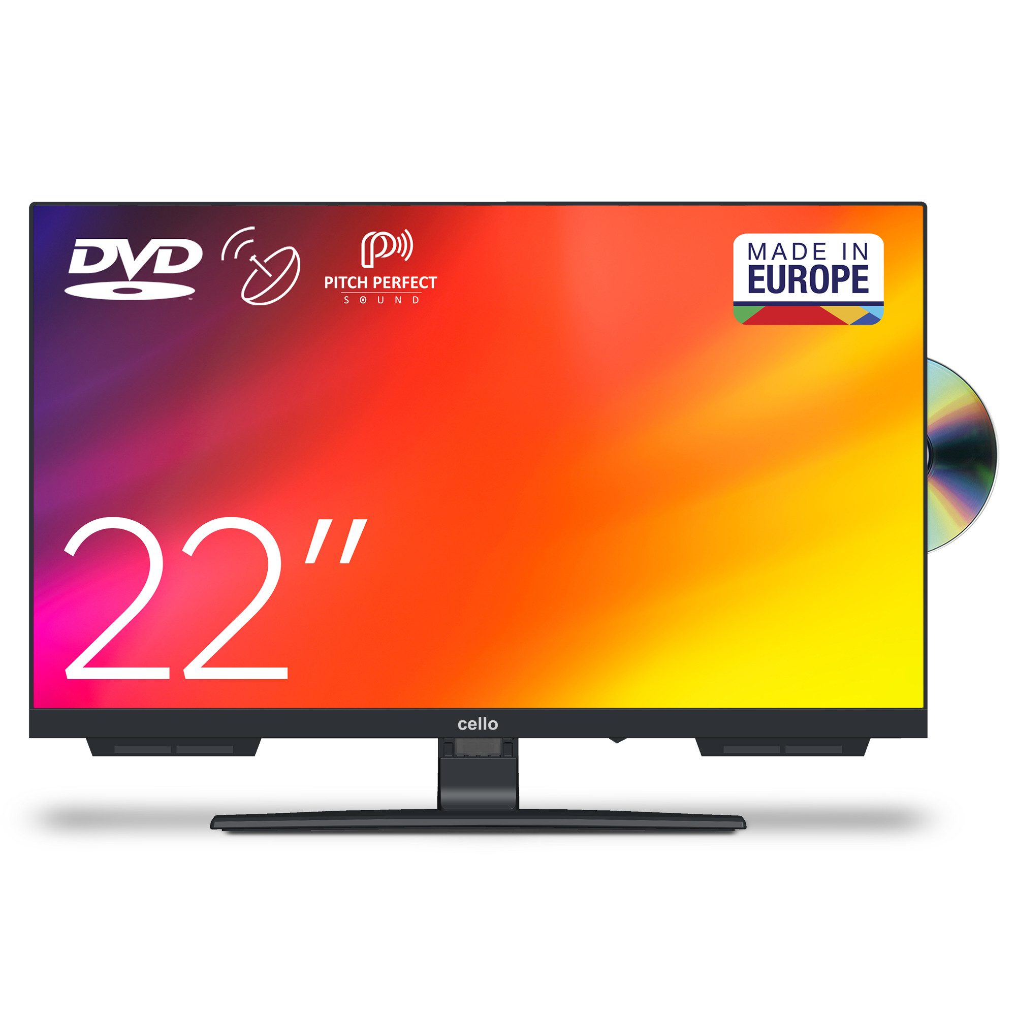 Cello 22 Zoll Full‑HD Fernseher mit DVD‑Player und Perfect‑Pitch‑Sound LED-Fernseher (55 cm/22 Zoll, Full-HD, DVD‑Player, Perfect‑Pitch‑Sound, USB‑Recording, Triple-Tuner)