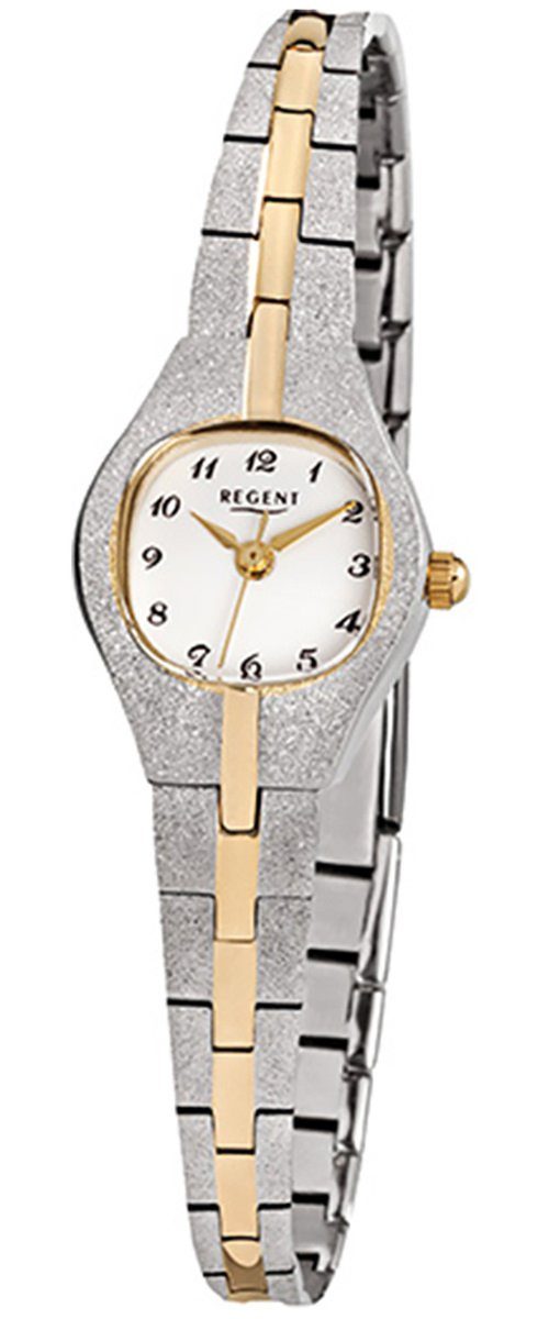 Regent Quarzuhr Regent Damen-Armbanduhr silber gold Analog, Damen Armbanduhr eckig, klein (ca. 18x23mm), Edelstahl, ionenplattiert