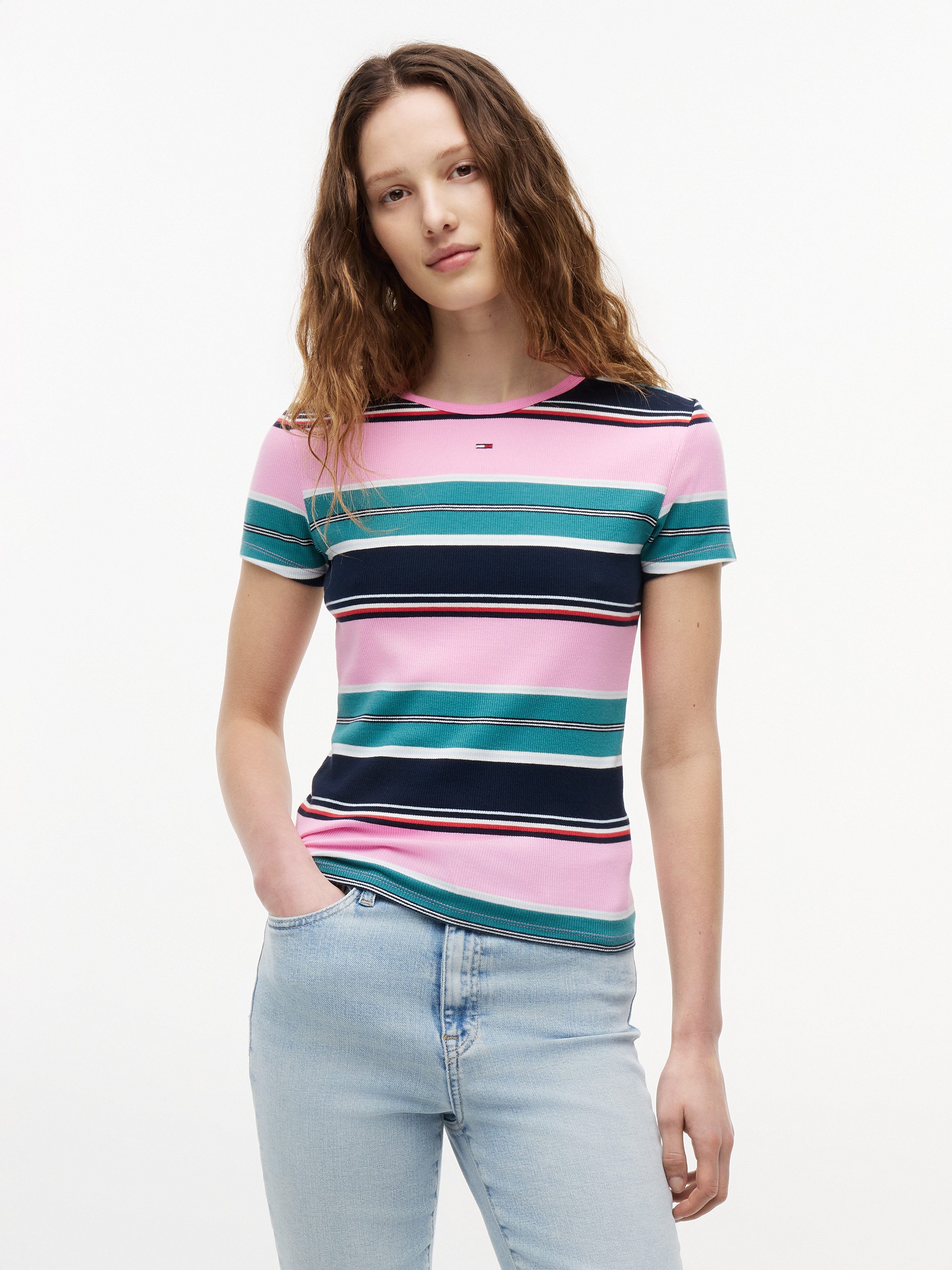 Tommy Jeans Kurzarmshirt TJW SLIM ESSENTIAL RIB SS EXT mit gerippter Struktur