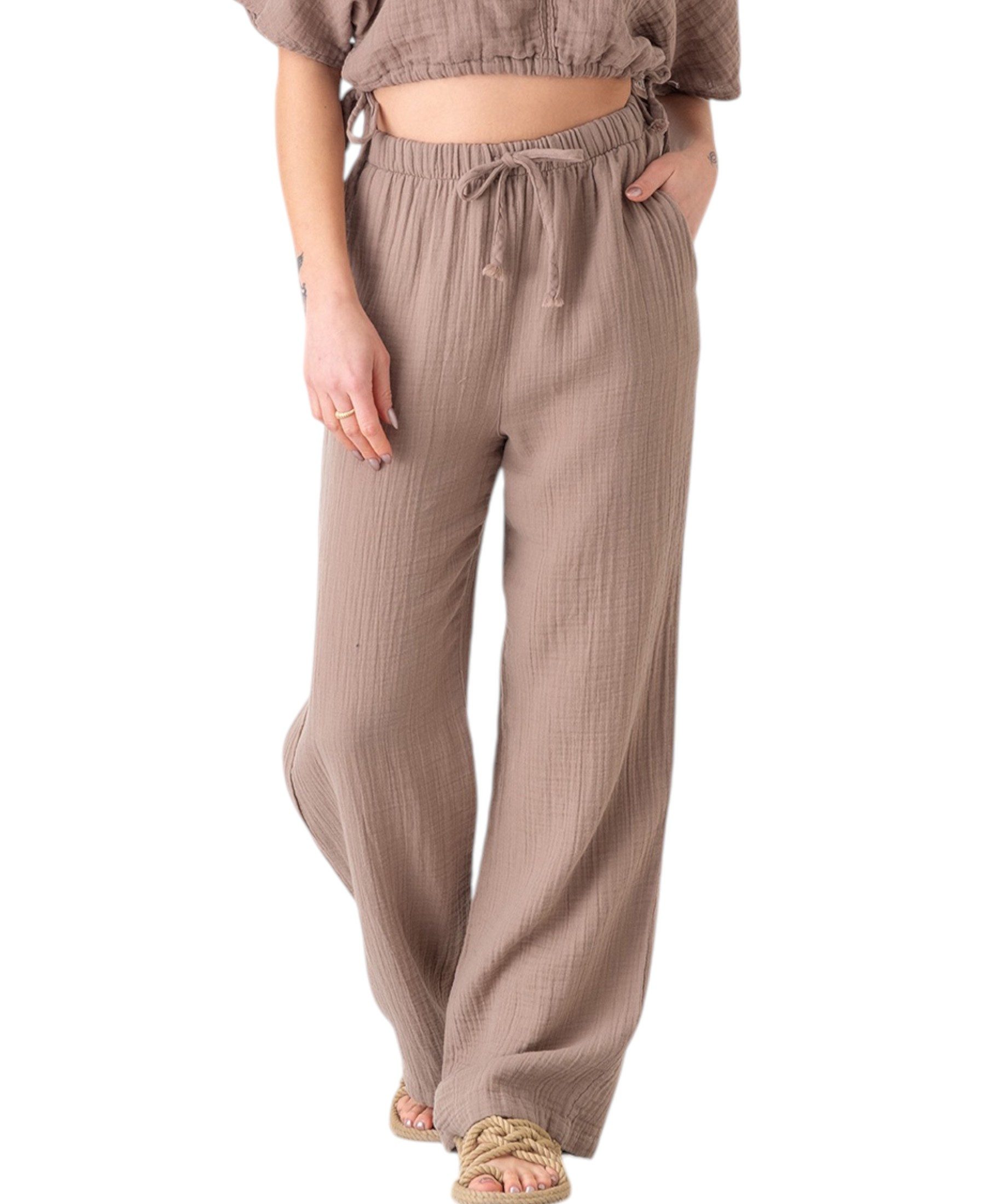 WENOR Palazzohose Musselin Damen Sommerhose 100 % Baumwolle, elastischer Bu günstig online kaufen
