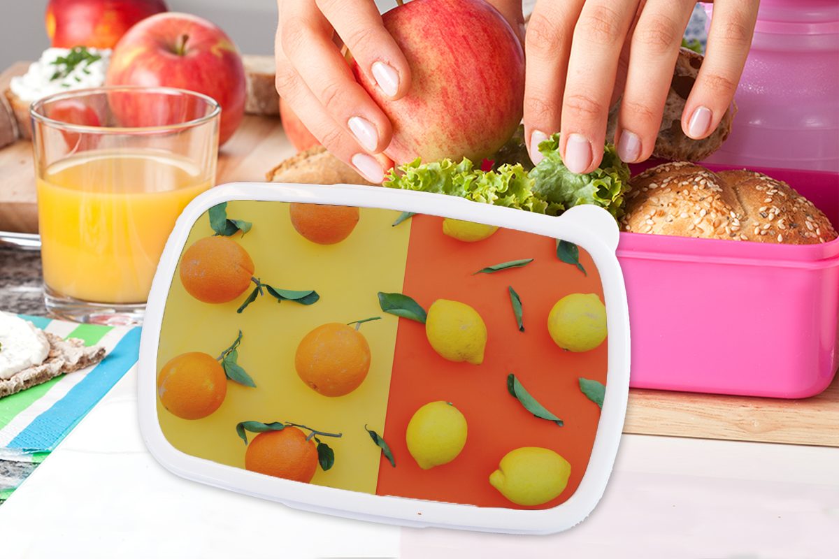 Snackbox, - rosa MuchoWow Kinder, Brotdose Kunststoff für Lunchbox Brotbox Gelb, (2-tlg), Kunststoff, Erwachsene, Orange Zitrone Mädchen, -