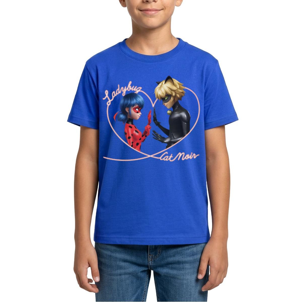 Spreadshirt T-Shirt Miraculous Ladybug Und Cat Noir Herz Teenager T-Shirt (1-tlg)
