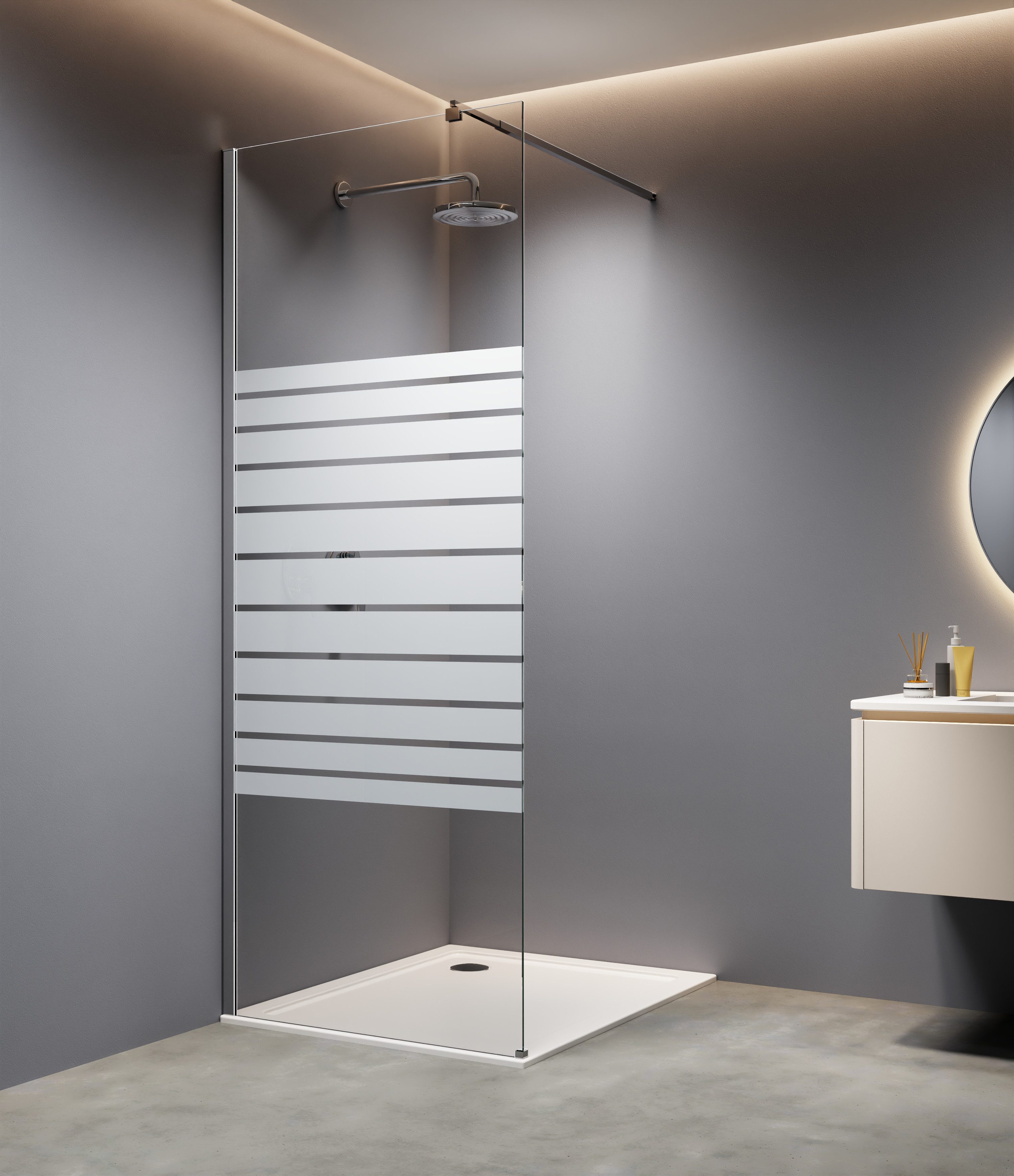 welltime Walk-in-Dusche Tropea Banda, Einscheibensicherheitsglas, 8mm Starke Scheibe mit Streifendekor