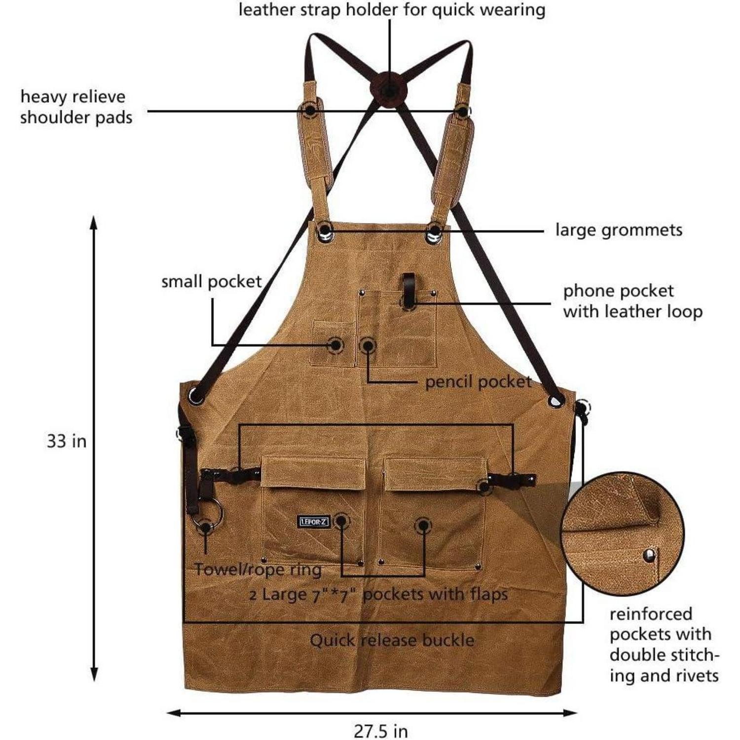 LuxusKollektion Schweißerschürze Arbeitsschürze Herren braun 8 Taschen Kreuzgurte