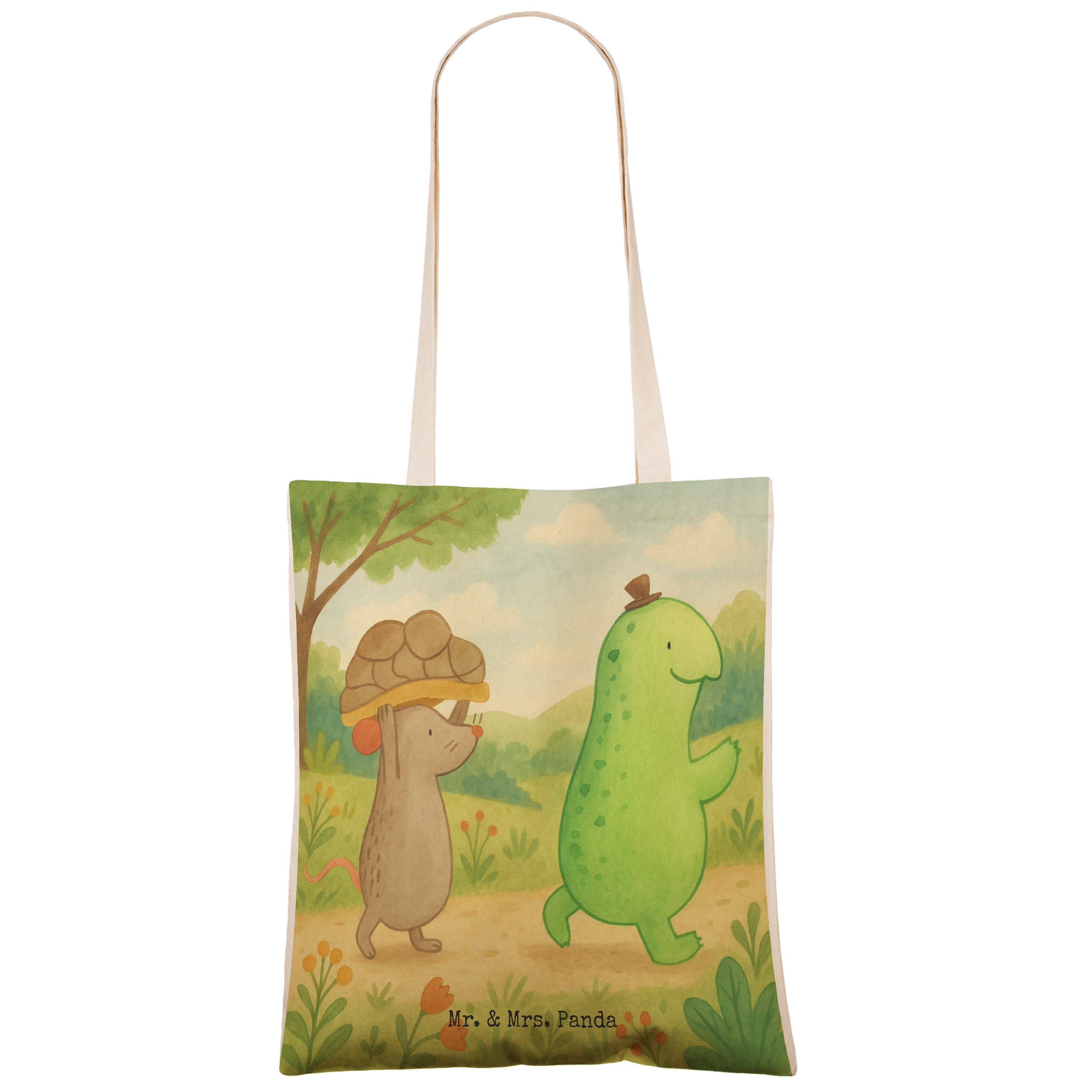 Mr. & Mrs. Panda Tragetasche Schildkröte Maus Design, shopping bag, Weiß, Beutel Tasche, Hilfe, To (Packung), Freunde Shoppingbag Fröhlich