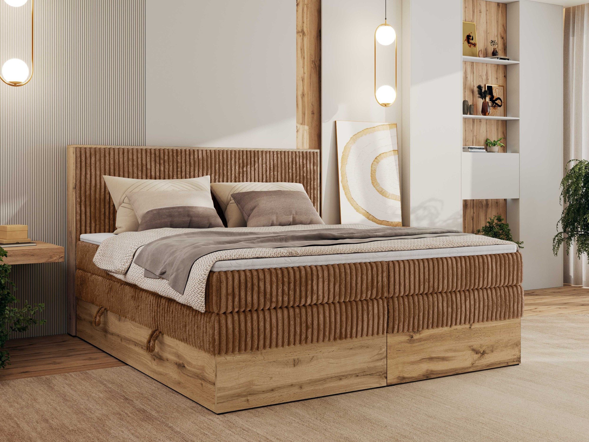 MKS MÖBEL Boxspringbett WOOD CLASSIC KING (Packung, Set, Topper T25/Visco, hohe Kopfteil, Multipocket-Matratze), Polsterbett, zwei Bettkästen, Möbelplattenelementen